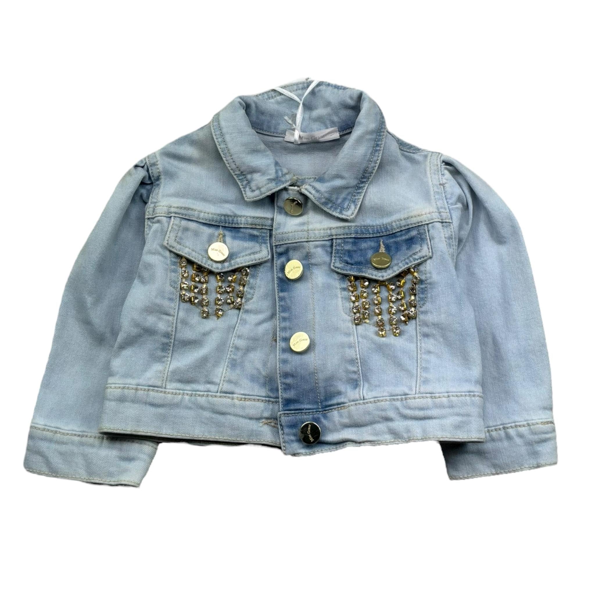 Miss Grant Giubbno In Denim Tinta Unita con Applicazioni per Neonata MG1033 AZZURRO MISS GRANT 
