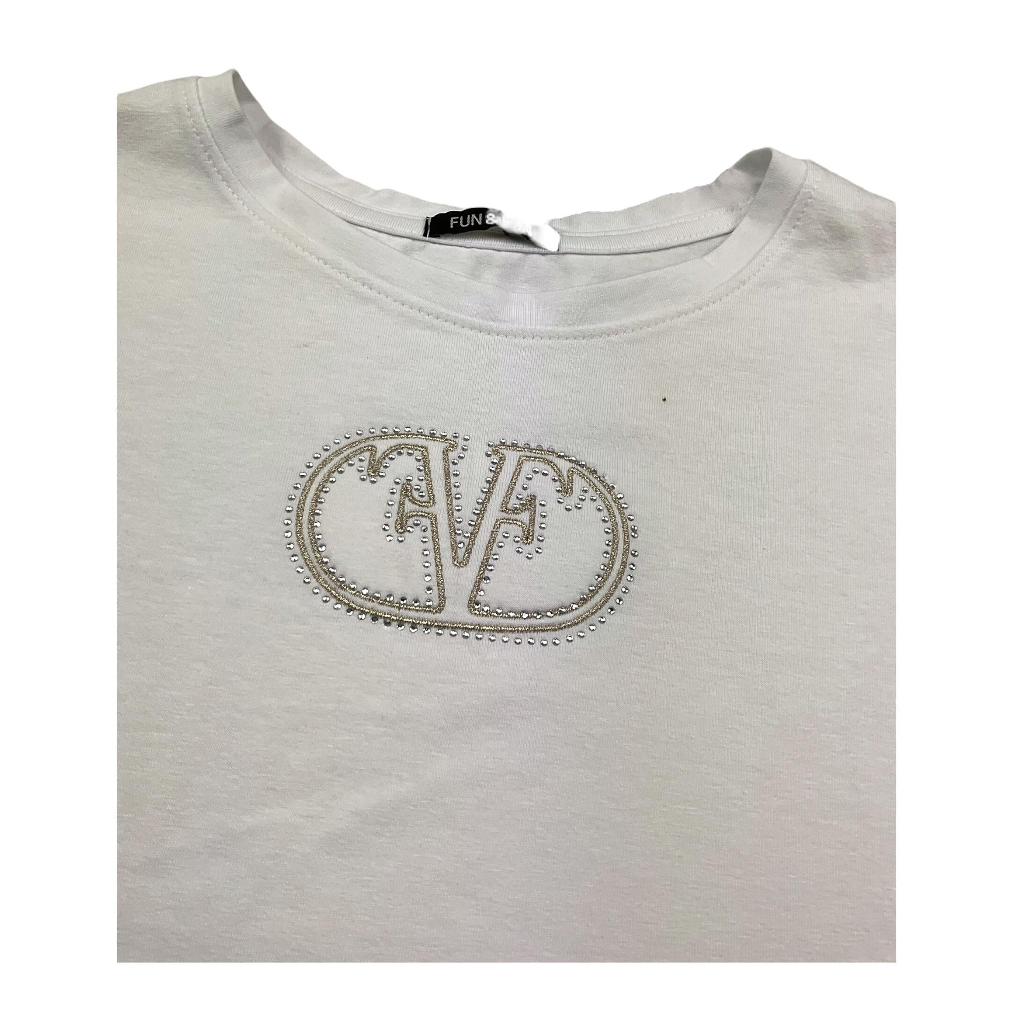Fun & Fun T-Shirt Girocollo Tinta Unita con Logo per Bambina FNCJTS01019 BIANCO FUN & FUN 