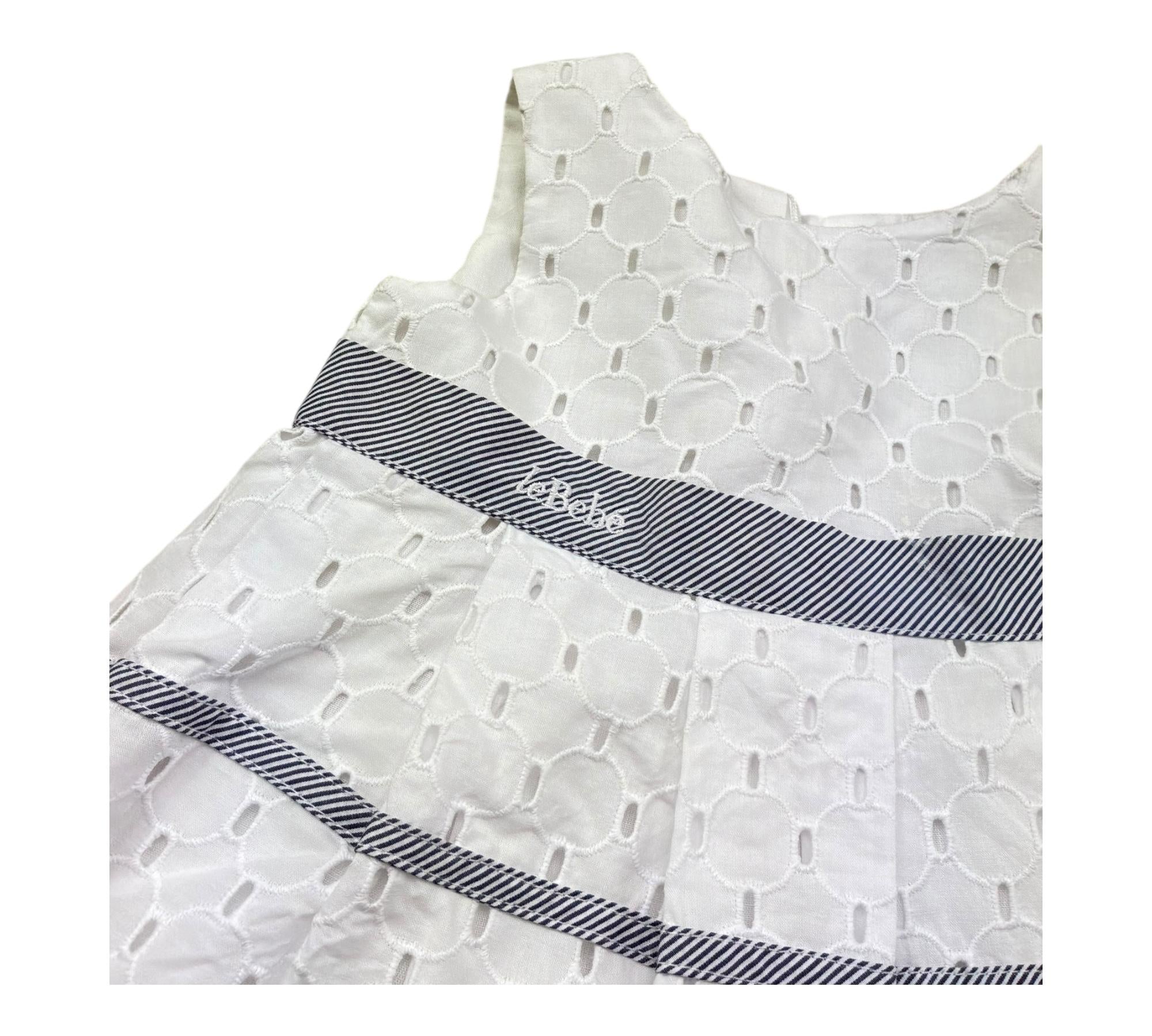 Le Bebe Abito Giromanica Tinta Unita con Ricami per Neonata LBG0692 BIANCO LE BEBE 