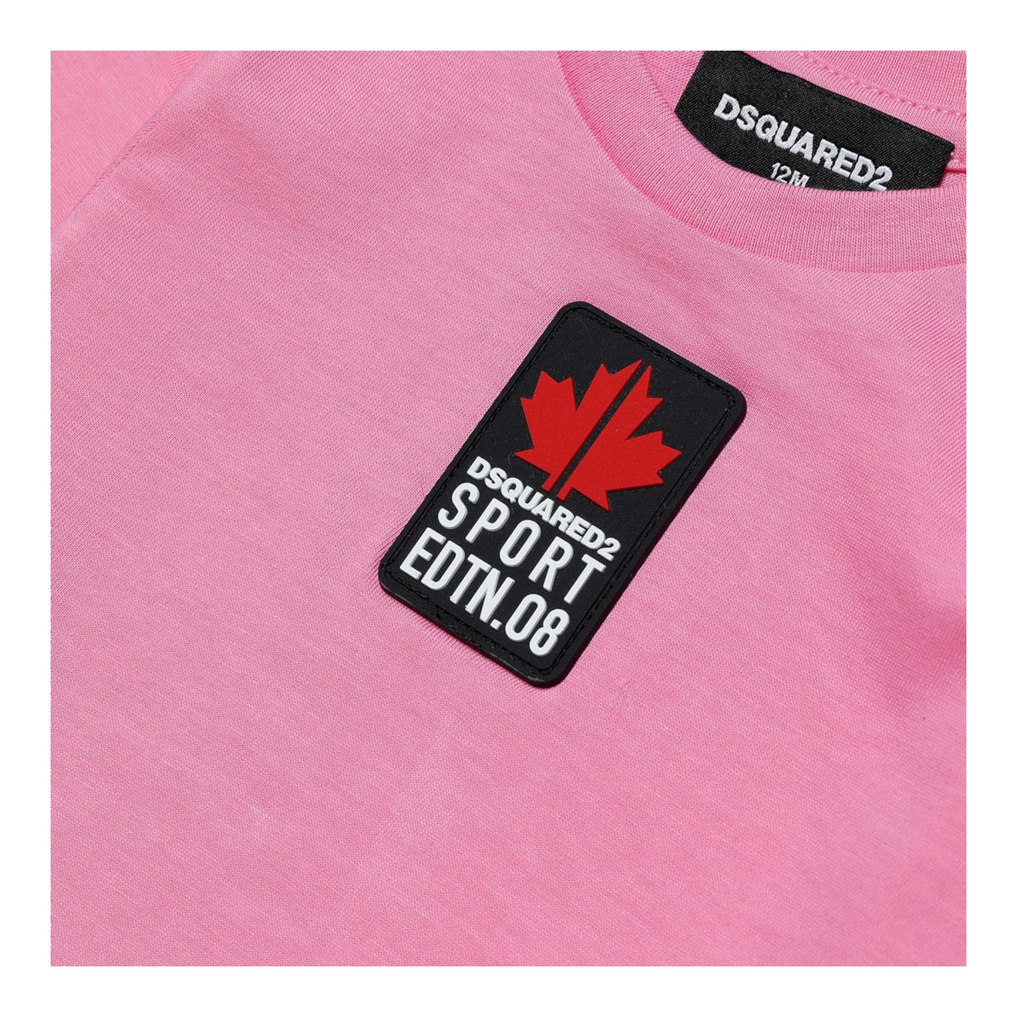 DSQUARED2 shirt girocollo tinta unita con stampa logo Rosa per Neonata DQ1879 ROSA DSQUARED2 