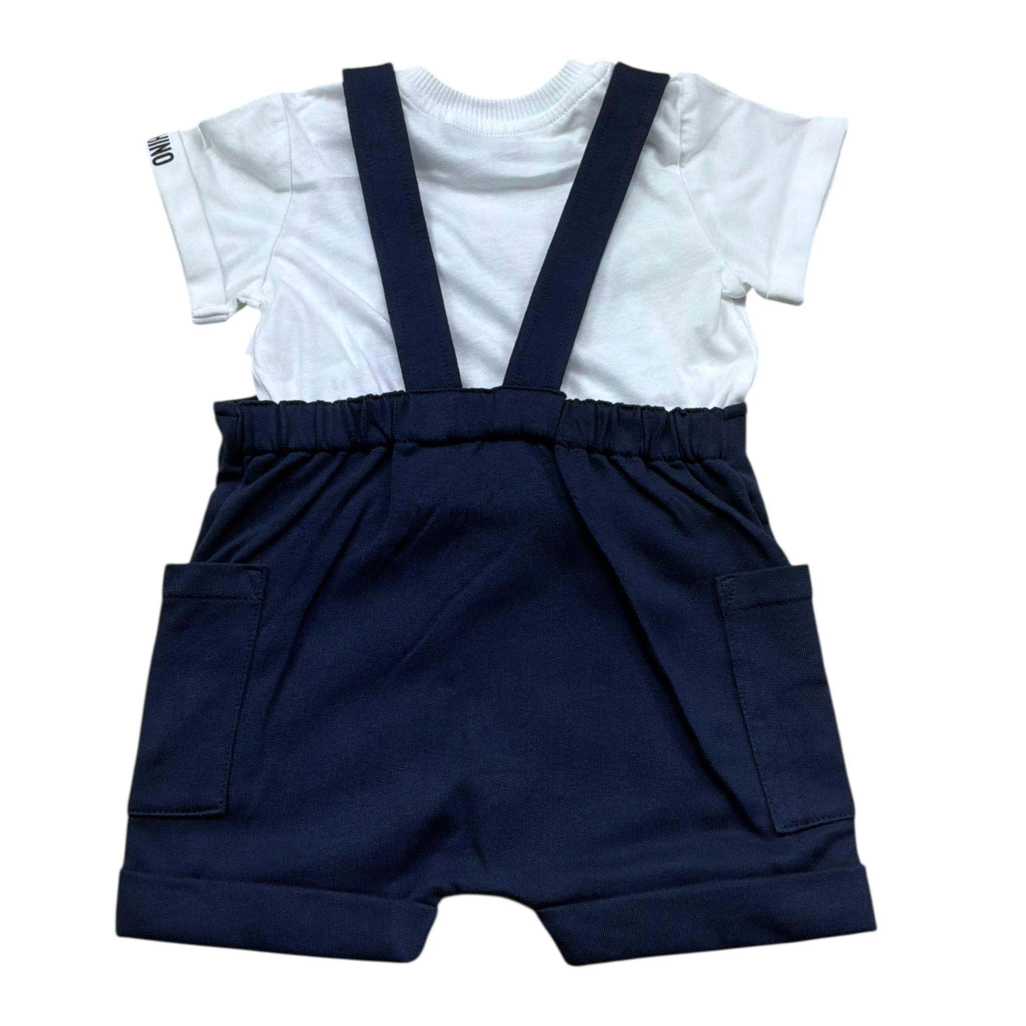 Moschino Completo 2 Pezzi T-Shirt-Salopette per Neonata MUG01T BIANCO/BLU MOSCHINO 