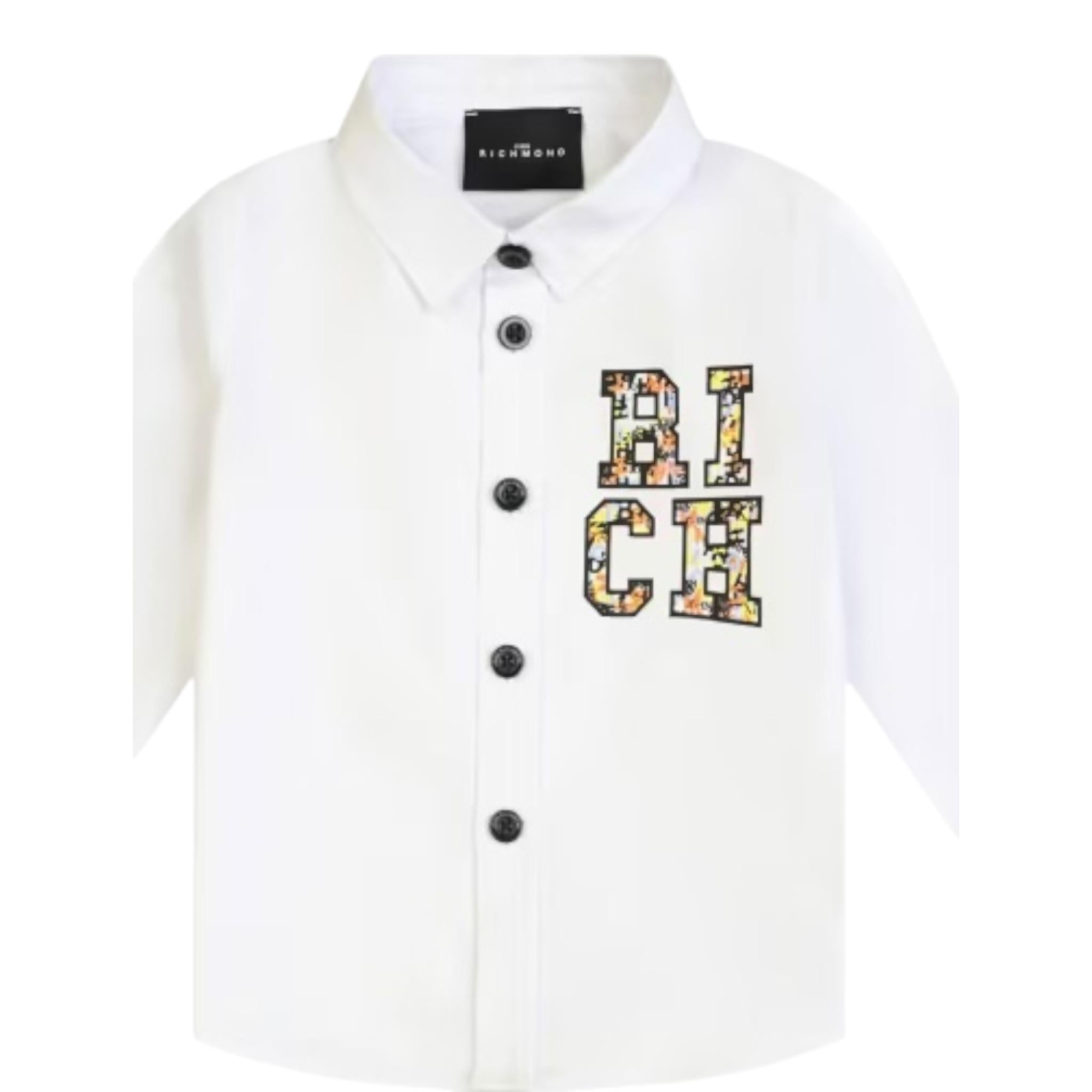 John Richmond Camicia Manica Lunga Tinta Unita con Logo per Neonato RIP25056CAX BIANCO JOHN RICHMOND 
