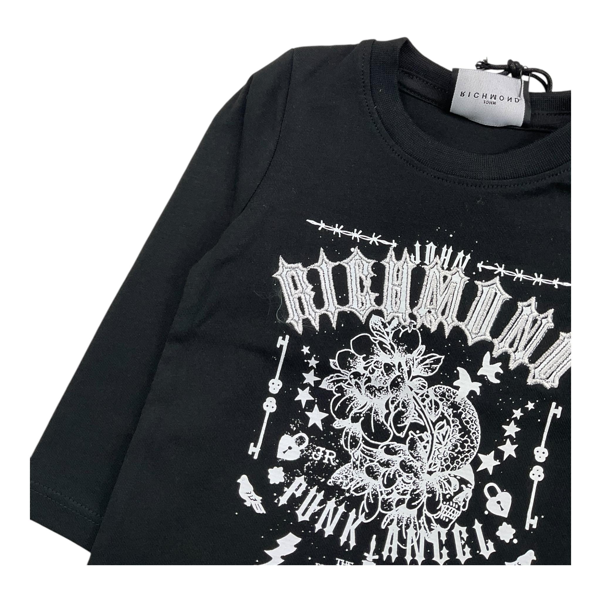 JOHN RICHMOND shirt girocollo tinta unita con stampa in contrasto Nero per Neonato RIA25118TS NERO JOHN RICHMOND 