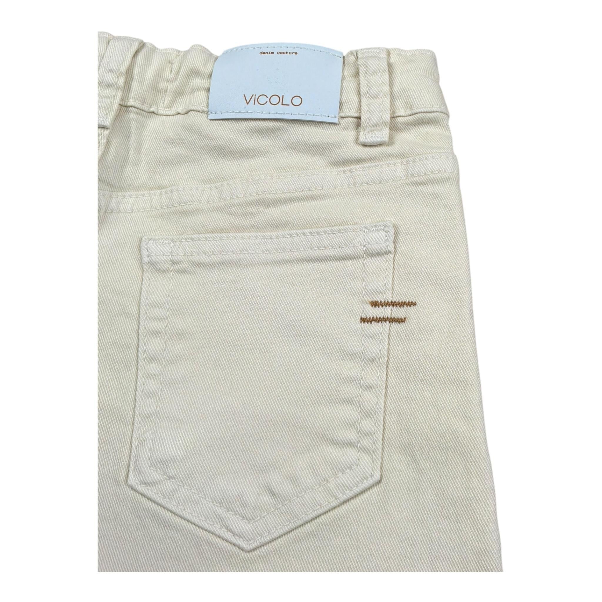 Vicolo Short In Denim Tinta Unita con Girovita Regolabile per Bambina 3146S00016 PANNA VICOLO 
