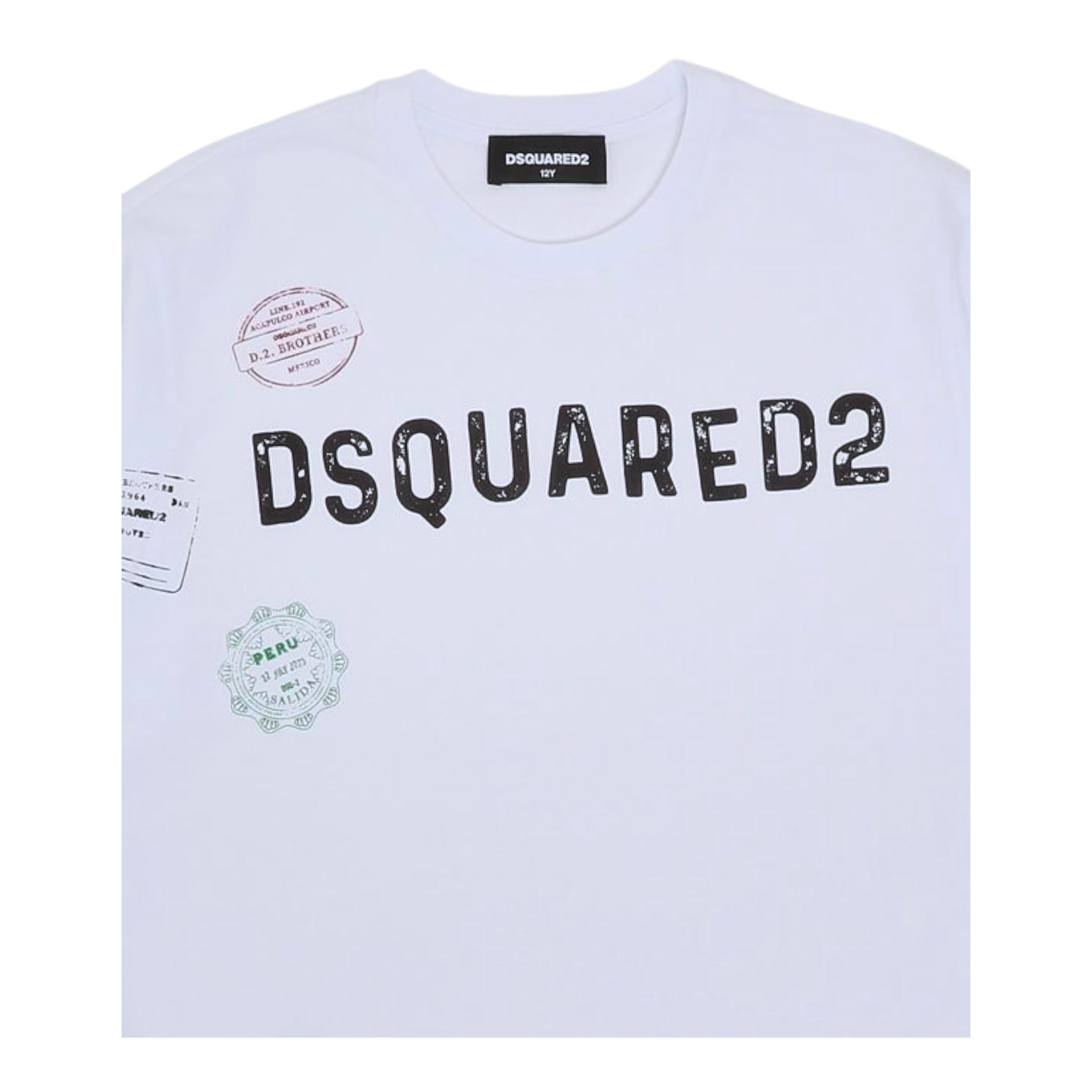 Dsquared2 T-Shirt Girocollo Tinta Unita con Stampa per Bambino DQ2753 BIANCO DSQUARED2 