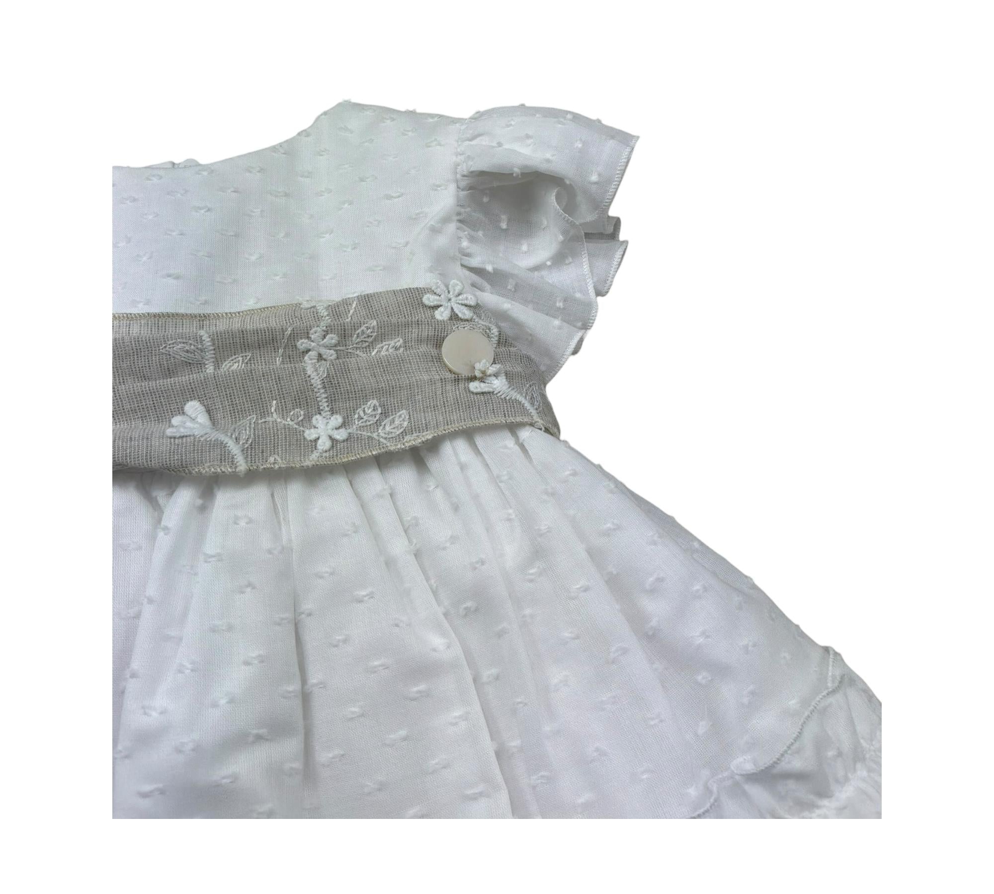 Le Bebe Abito Mezza Manica Cerimoniale Tinta Unita con Cinturino per Neonata LBG6375 BIANCO LE BEBE 