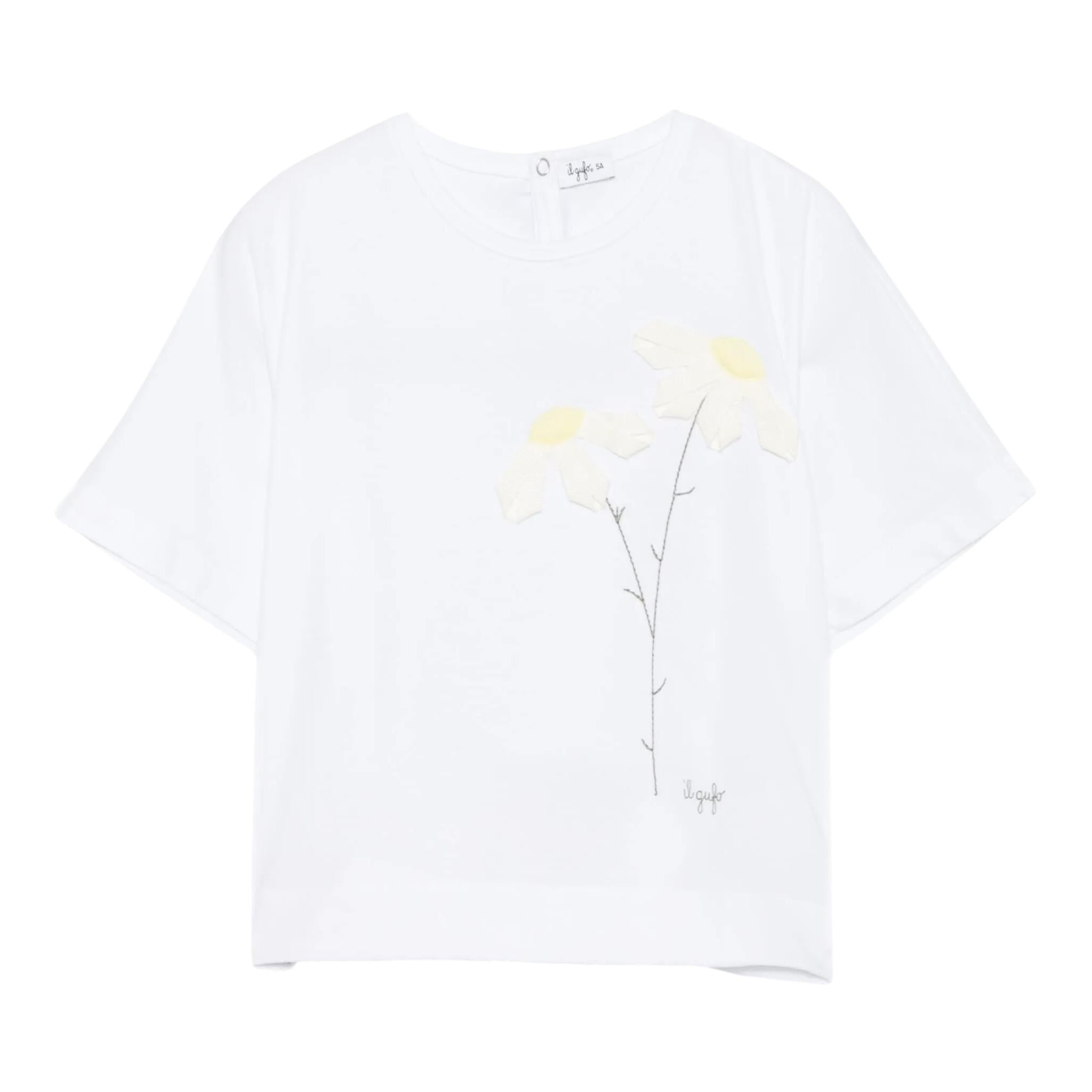 Il Gufo T-Shirt Girocollo Tinta Unita con Ricami per Neonata P25TS482MF032N BIANCO IL GUFO 