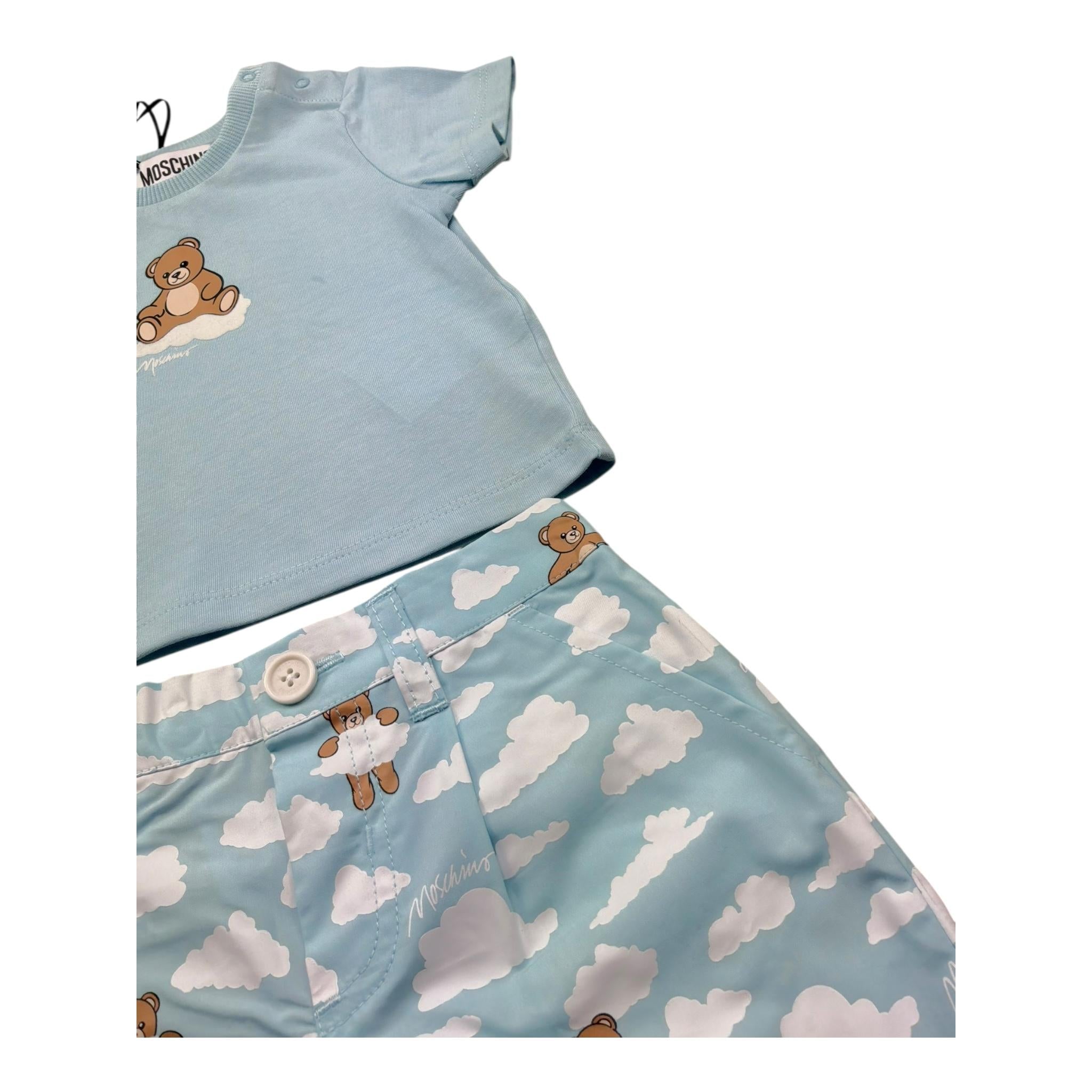 Moschino Completo 2 Pezzi T-Shirt-Short Tinta Unita con Stampa per Neonata MUG01Q AZZURRO MOSCHINO 