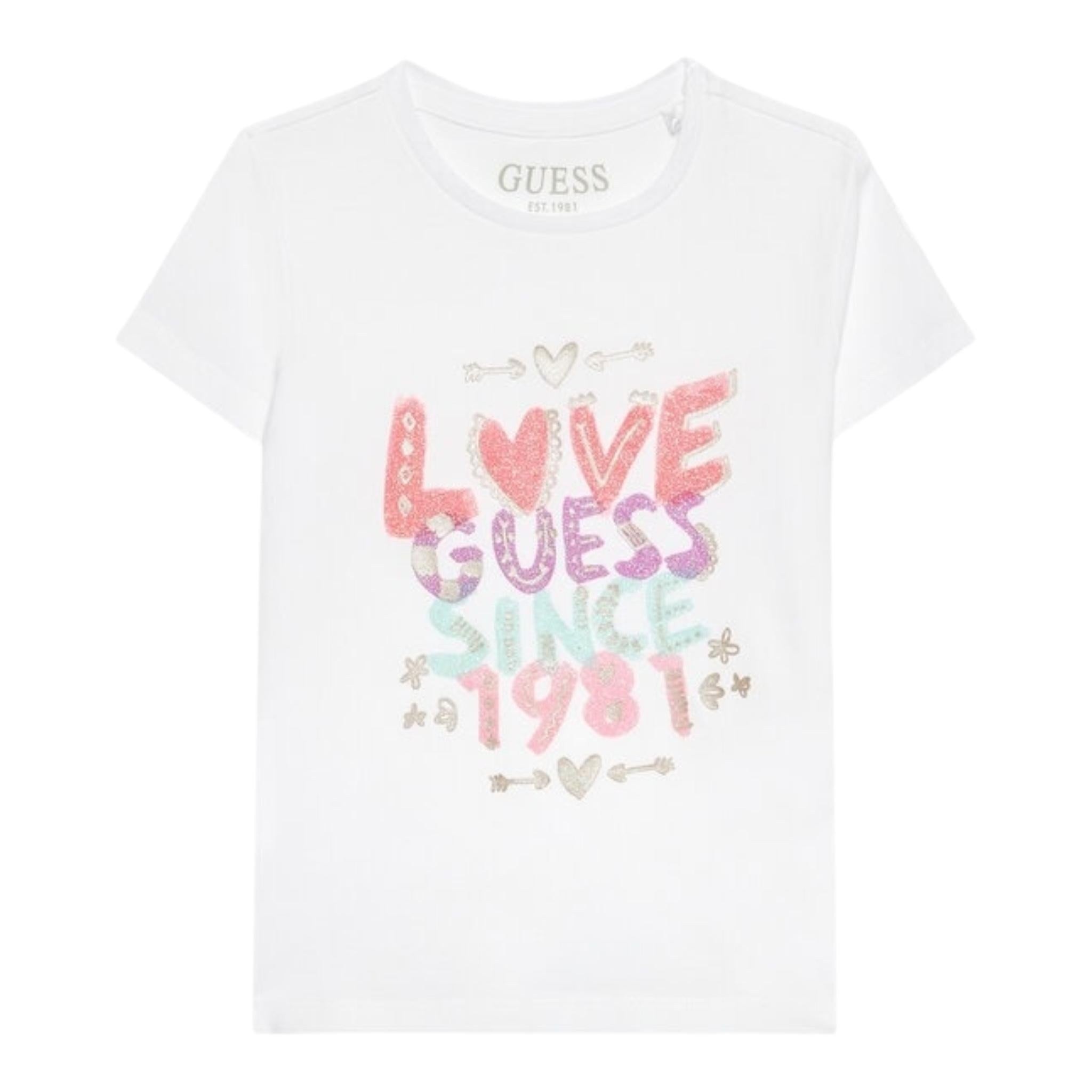 Guess T-Shirt Girocollo Tinta Unita con Stampa per Neonata K3GI01K6YW3 BIANCO GUESS 