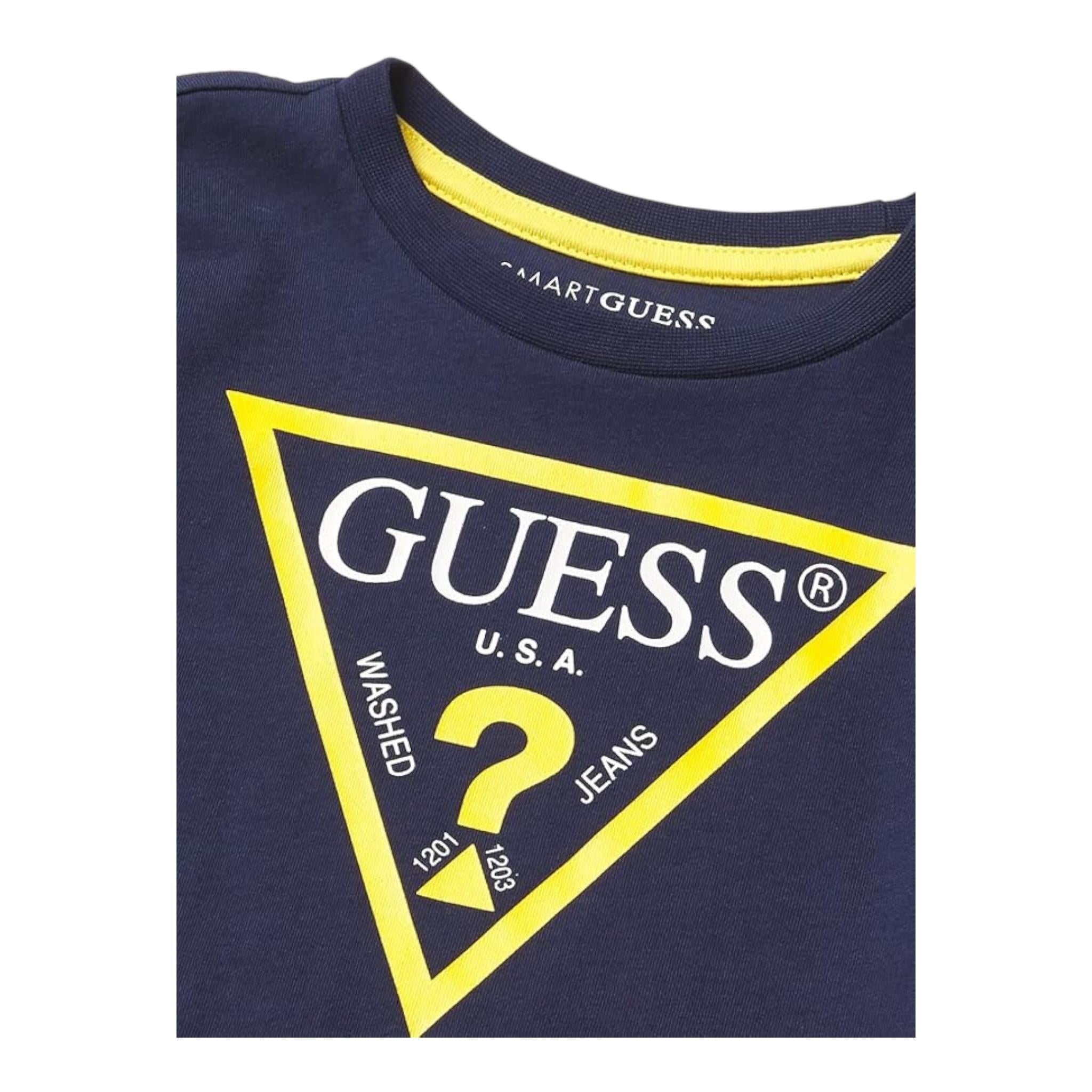 Guess T-Shirt Tinta Unita con Stampa per Neonato N73I55K8HM0N BLU GUESS 