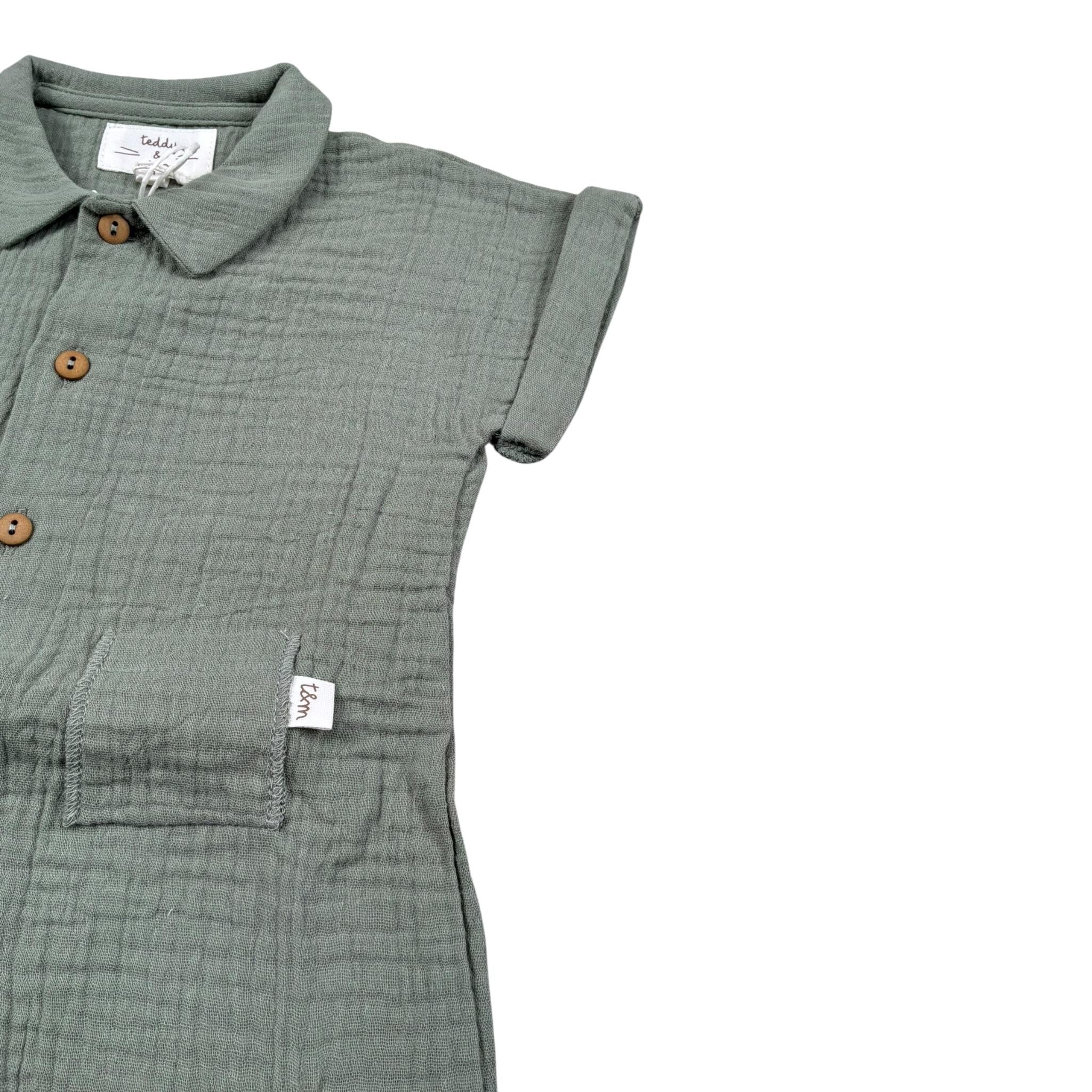 Teddy E Minou Pagliaccetto Mezza Manica Tinta Unita per Neonato E25TU008C0070XX VERDE TEDDY E MINOU 