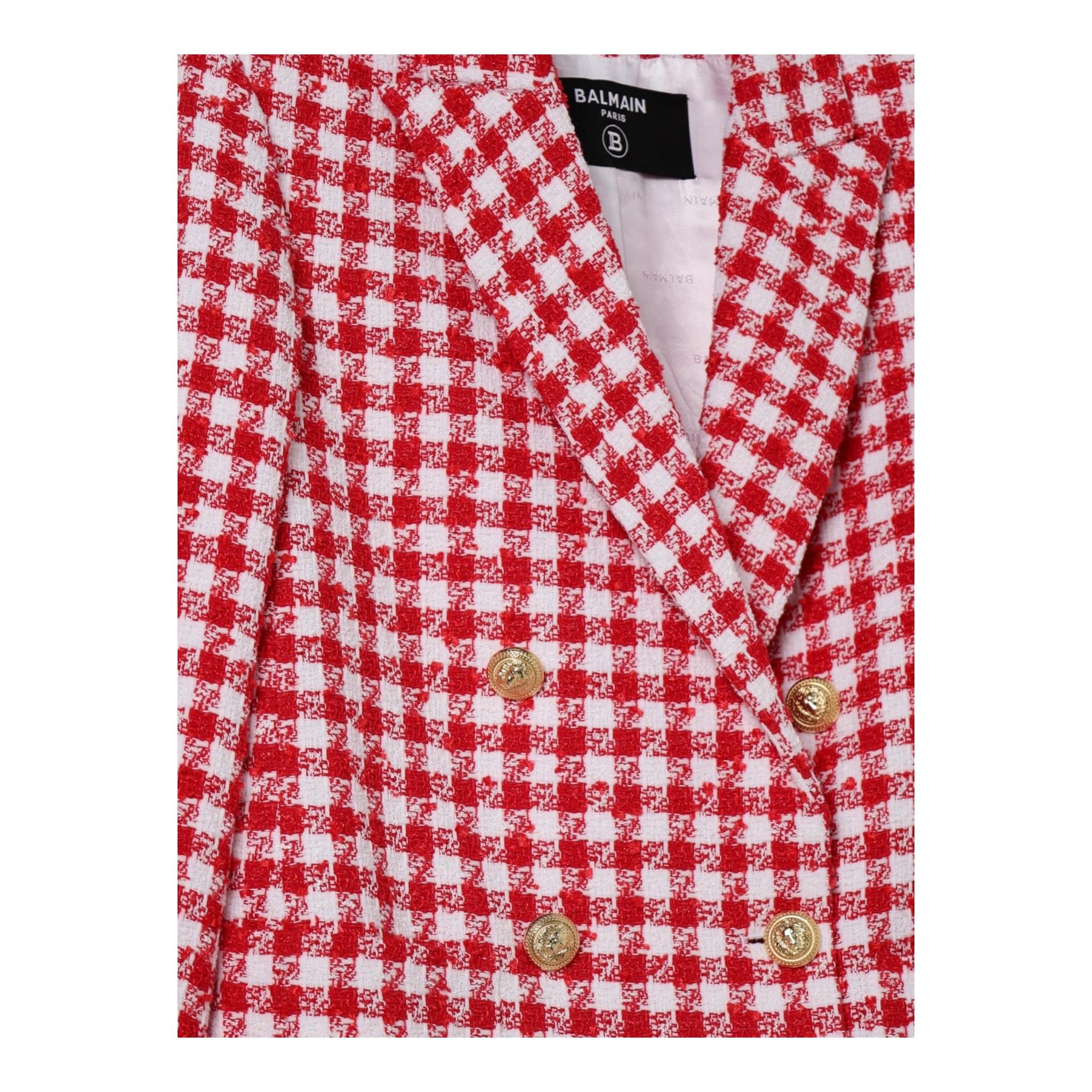 Balmain Cappotto Bicolore con Fantasia per Bambina BW2A24 BIANCO/ROSSO BALMAIN 