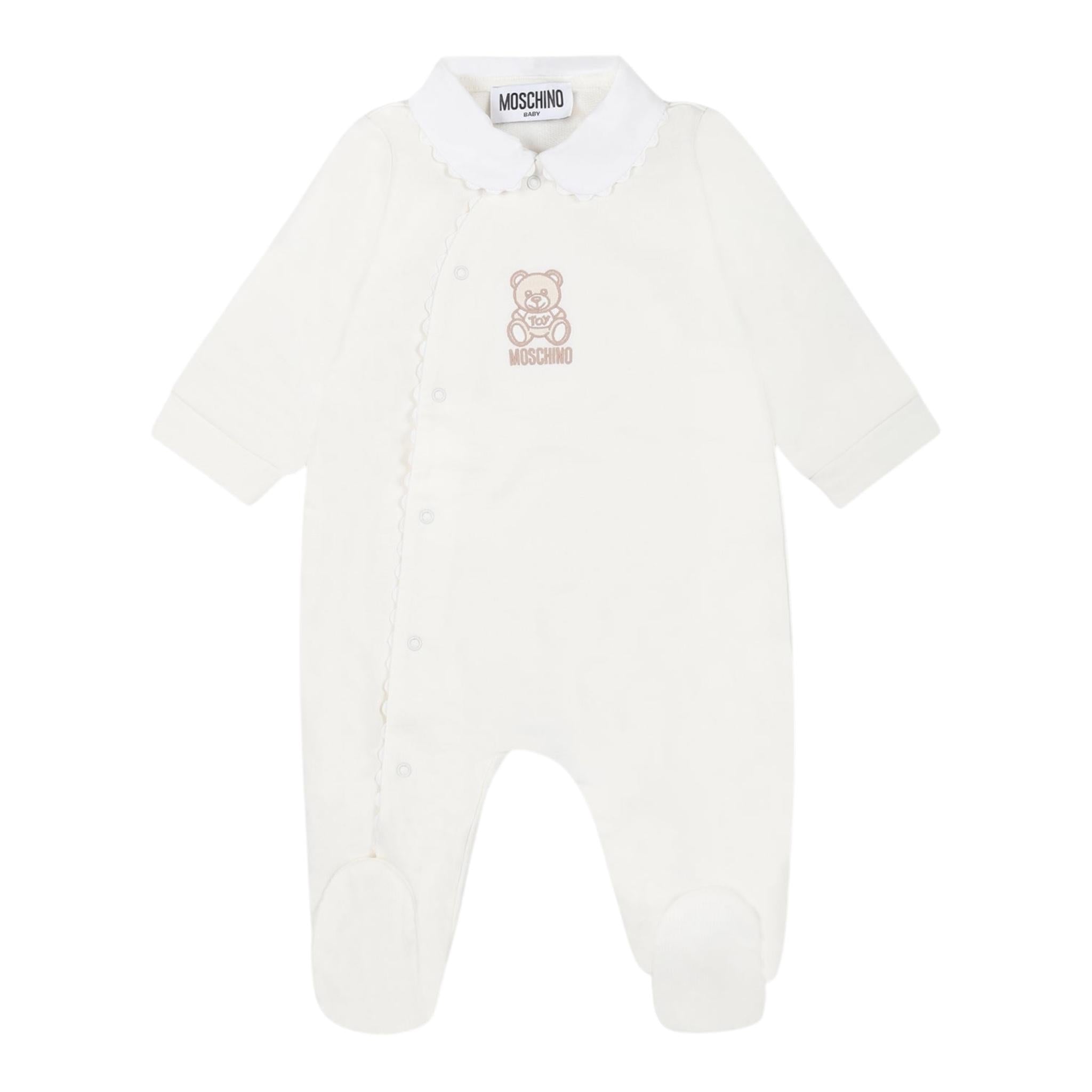 Moschino Tutina Tinta Unita con Stampa per Neonata MUY07L BIANCO MOSCHINO 
