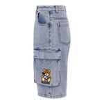 Moschino Bermuda Tinta Unita In Denim con Tasconi per Bambino HUQ023 AZZURRO MOSCHINO 