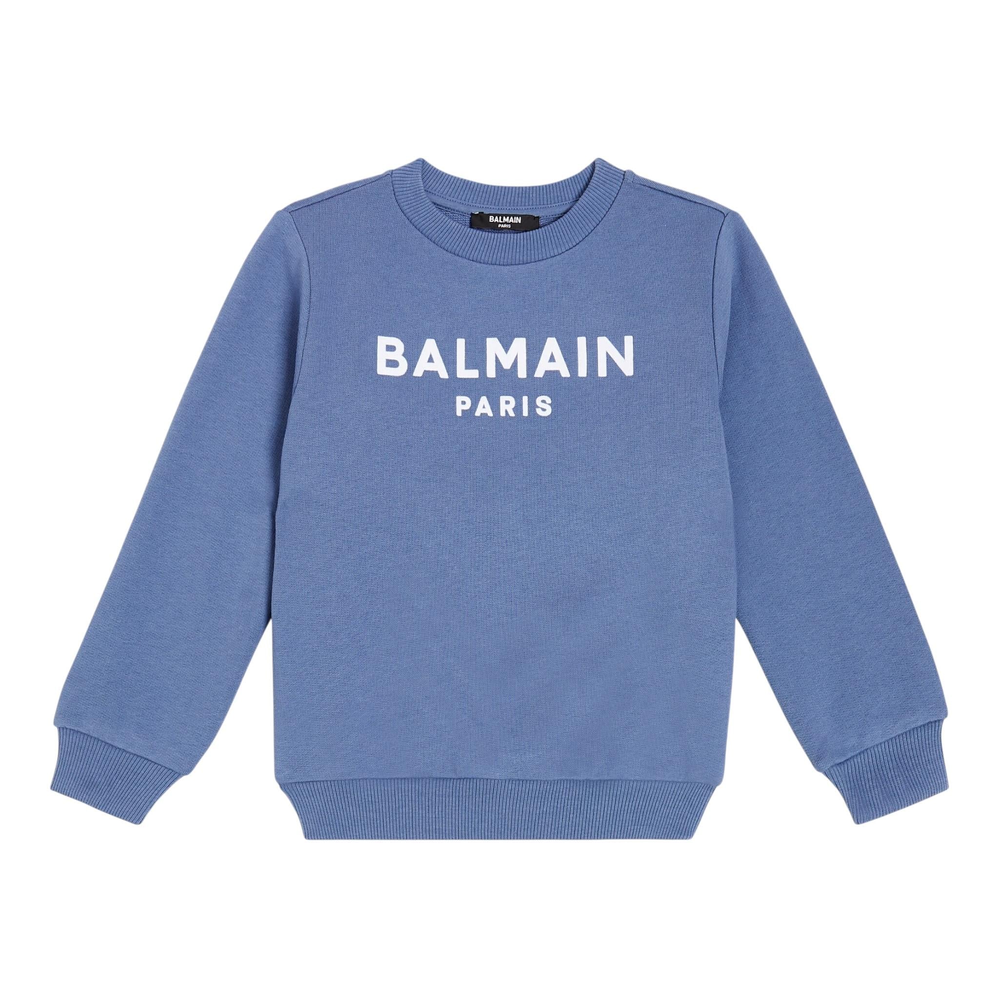 Balmain Felpa Chiusa Girocollo Tinta Unita con Stampa per Bambino BT4Q80 AZZURRO BALMAIN 