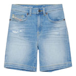 Diesel Bermuda In Denim Tinta Unita con Girovita Regolabile per Bambino J000512 AZZURRO DIESEL 