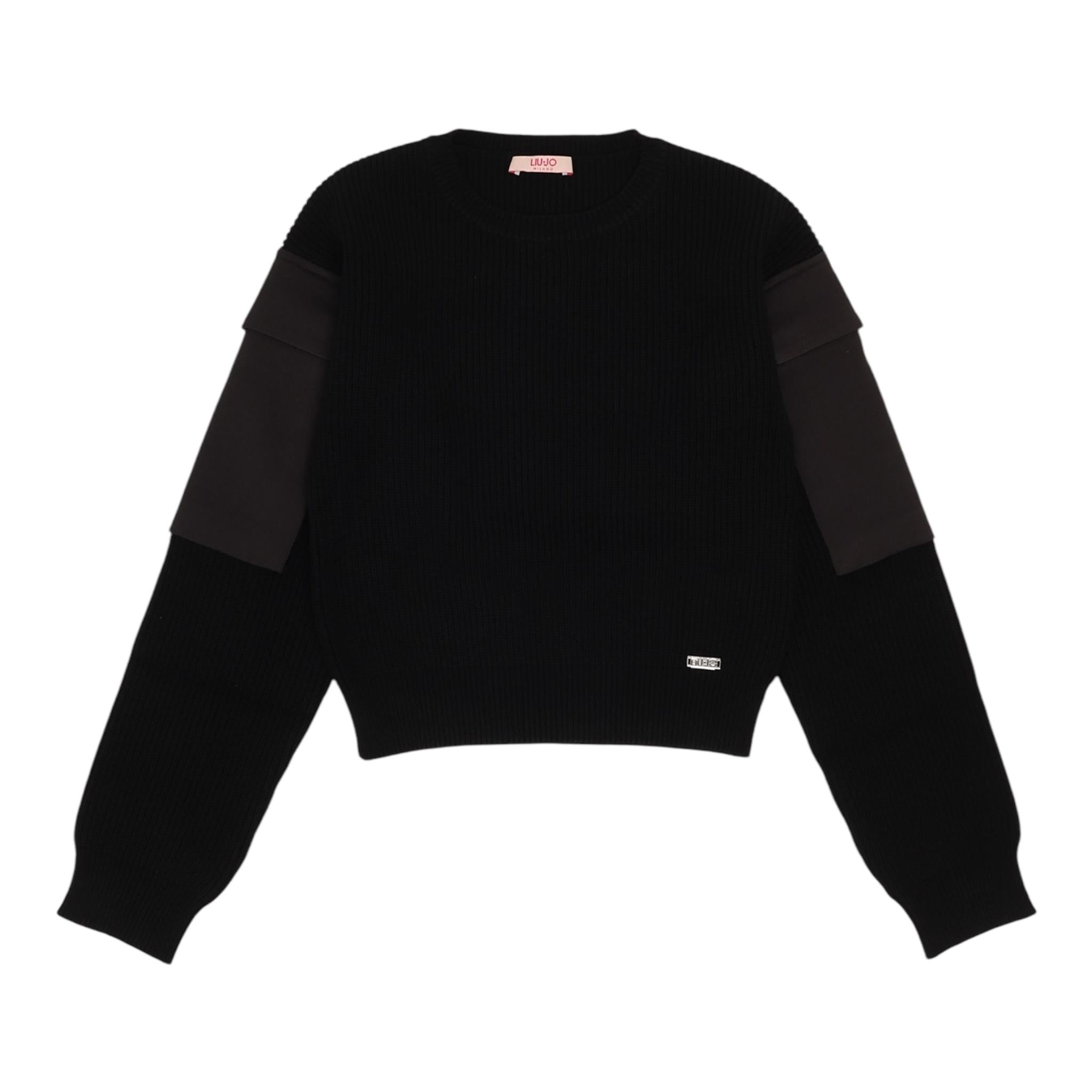 LIU JO maglia girocollo tinta unita con tasche alle maniche Nero per Bambina GF4215 NERO LIU JO 