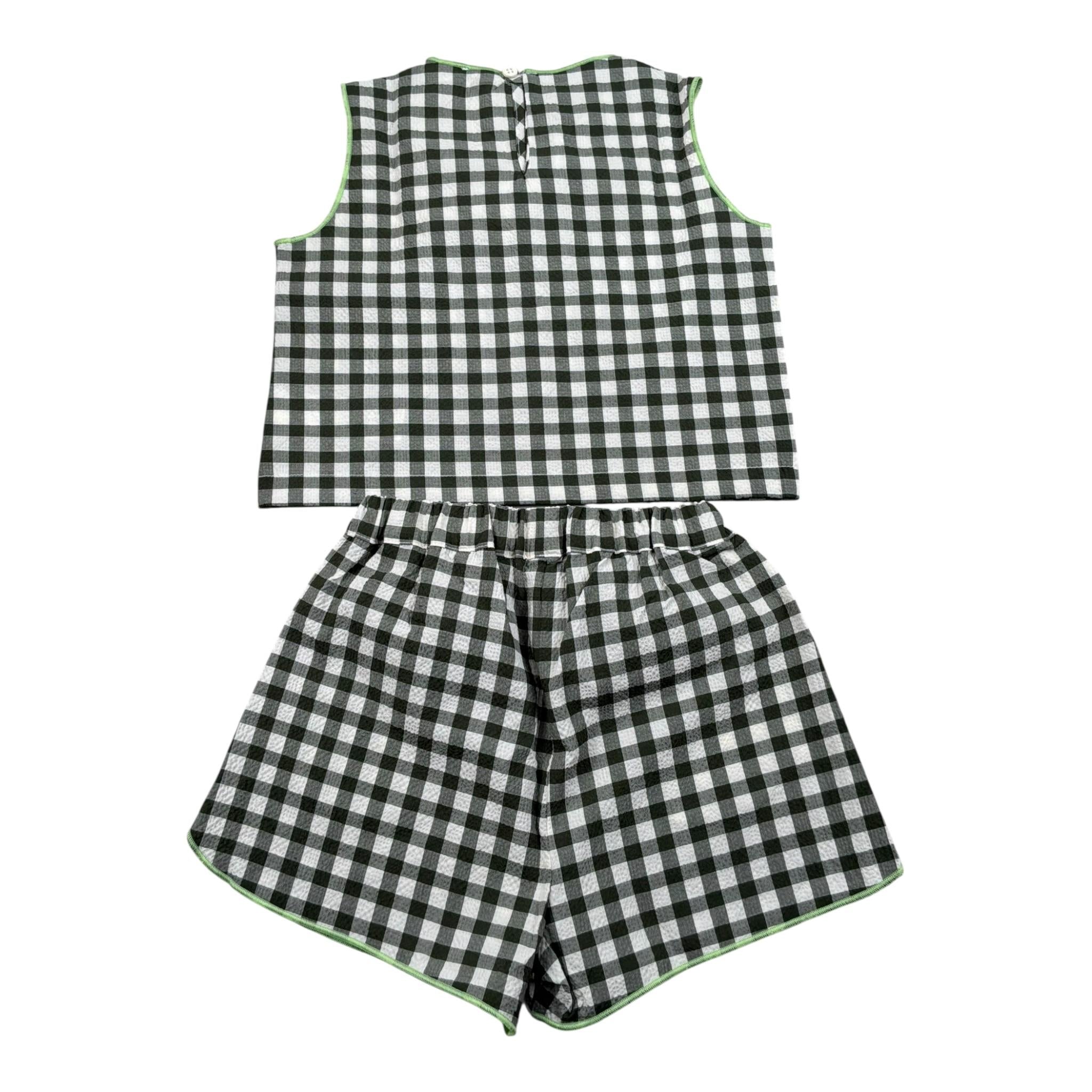 Il Gufo Completo 2 Pezzi Top-Short Bicolore con Fantasia A Quadri per Bambina P25DP540C3161 BIANCO/VERDE IL GUFO 
