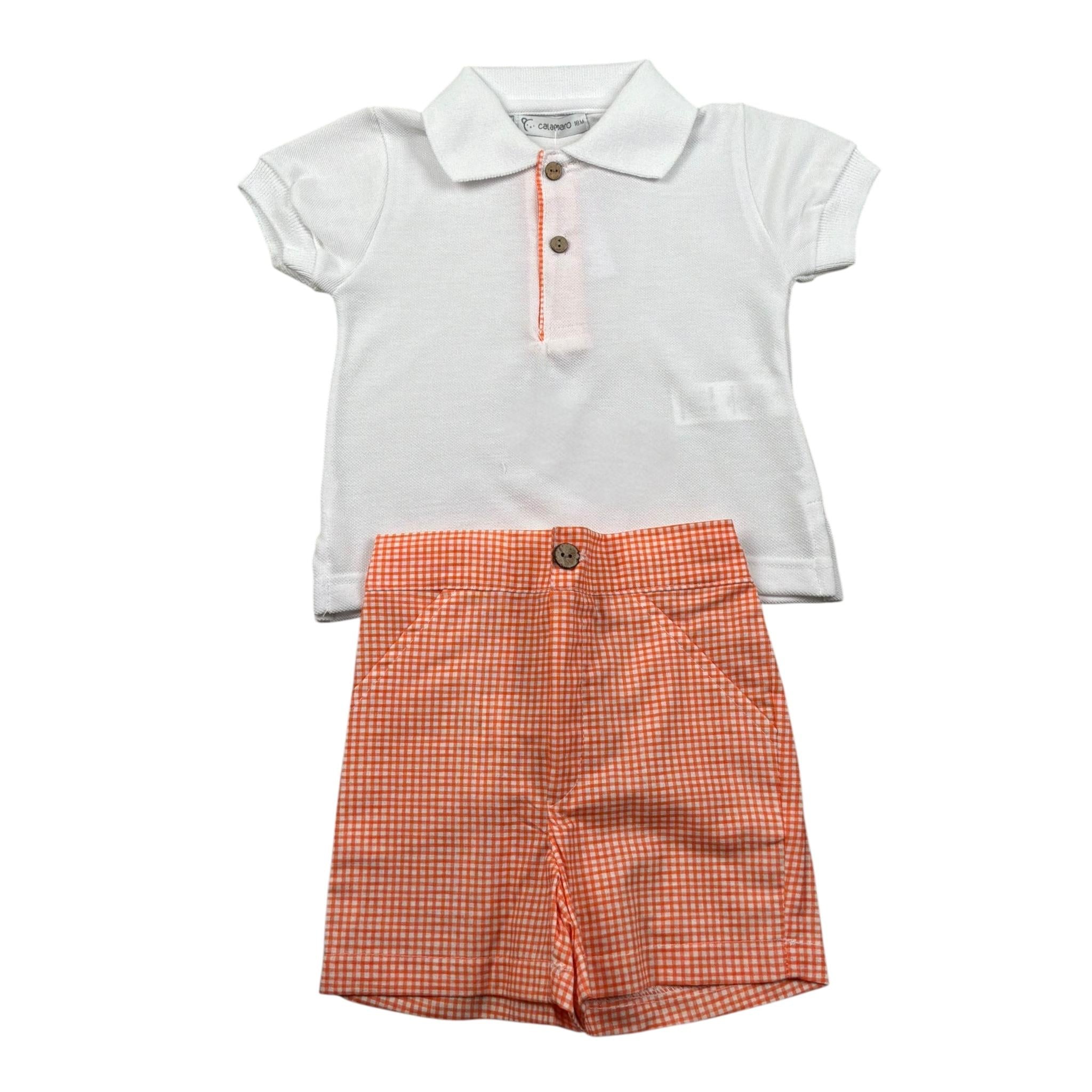 Calamaro Completo 2 Pezzi Polo-Bermuda Bicolore per Bambino 11133J BIANCO/ARANCIONE CALAMARO 