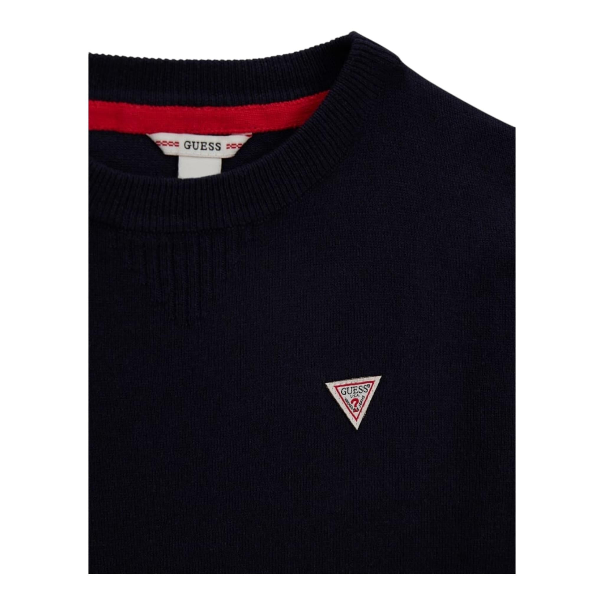 Guess Maglia Girocollo Tinta Unita con Logo per Bambino L0YR03Z2VV0 BLU GUESS 