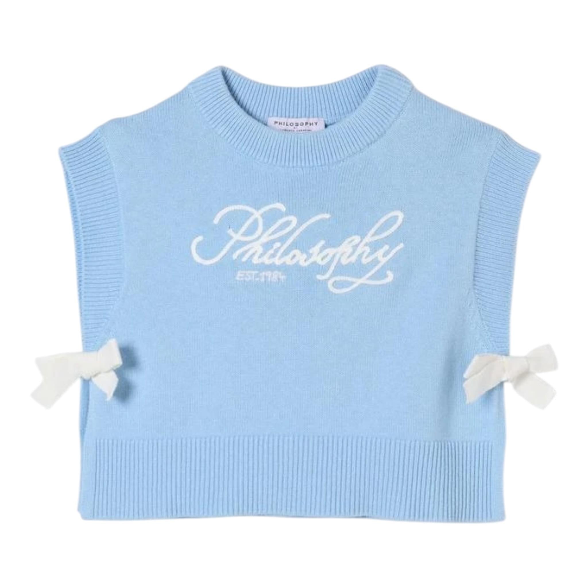 Philosophy Maglia Girocollo Tinta Unita con Logo per Bambina I9E308XX AZZURRO PHILOSOPHY 