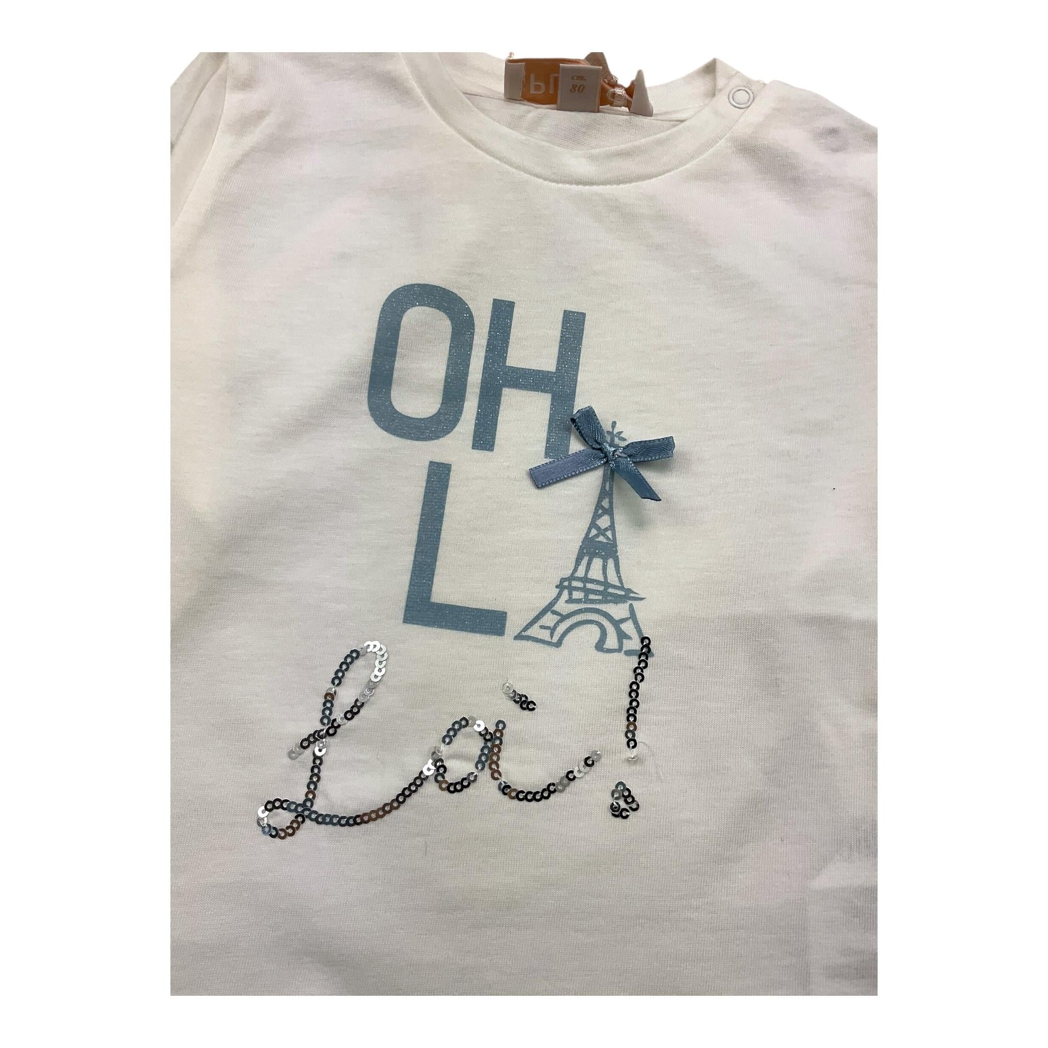 PLEASE shirt girocollo tinta unita con stampa Panna per Neonata ML07030G65 PANNA PLEASE 