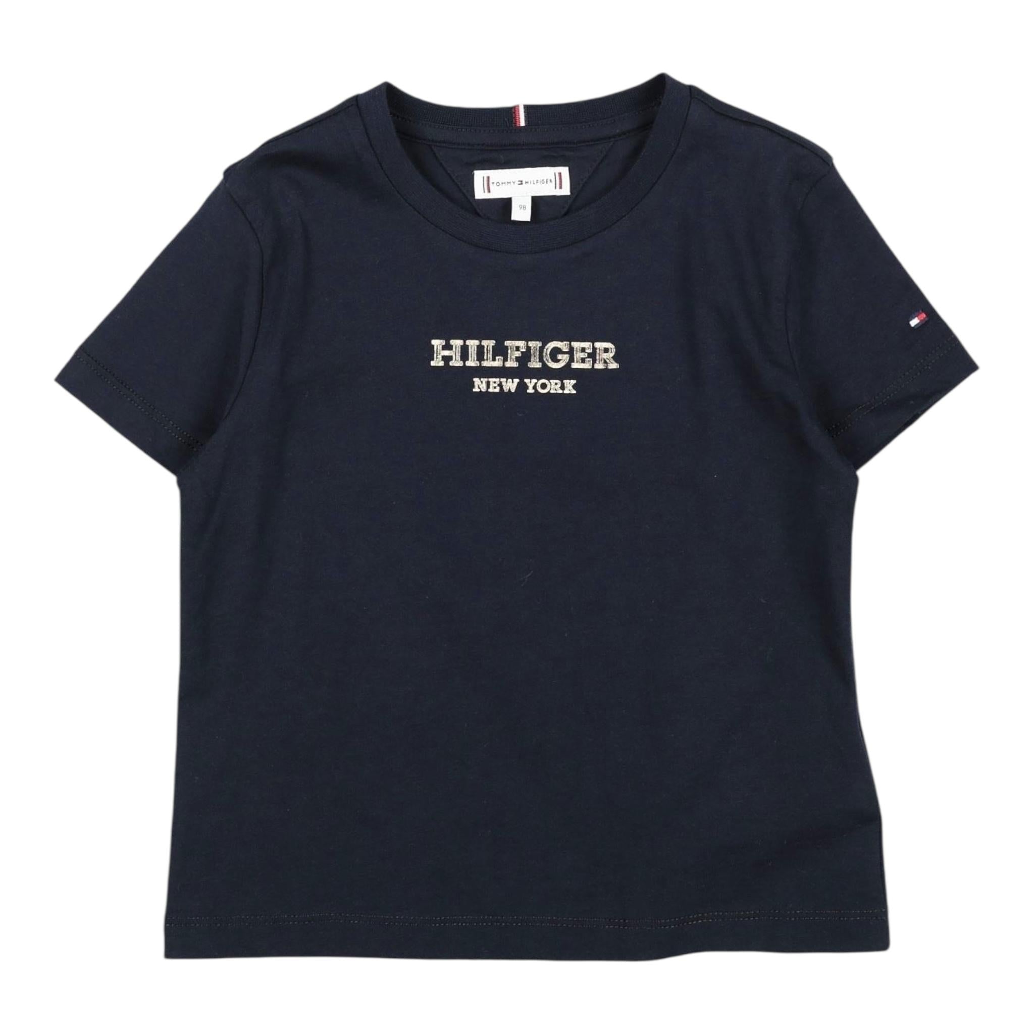 Tommy Hilfiger T-Shirt Girocollo Tinta Unita con Stampa per Bambina KG0KG07715 BLU TOMMY HILFIGER 