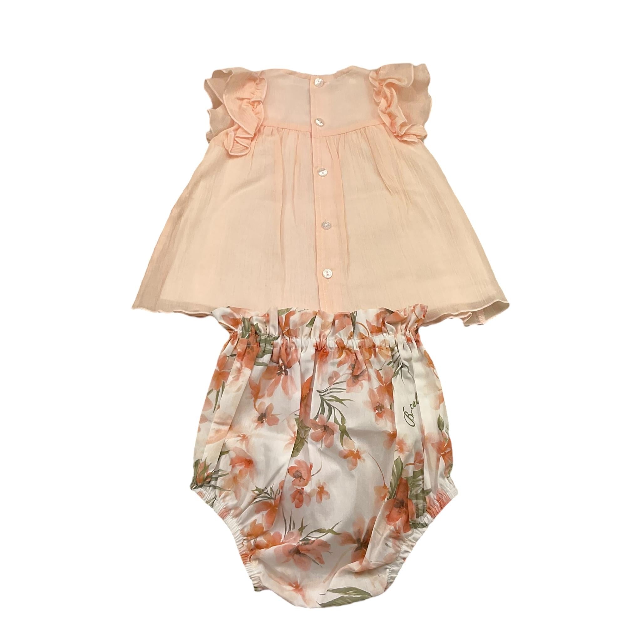 Barcellino Completo 2 Pezzi Abito-Culotte Bicolore  per Neonata 121505 PESCA BARCELLINO 