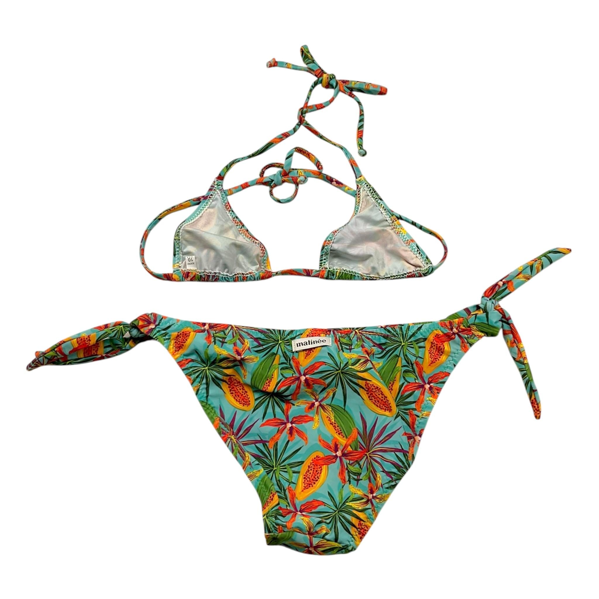 Matinée Costume 2 Pezzi Triangolo-Slip Tinta Unita con Fantasia per Bambina CC4009 VERDE ACQUA MATINÉE 