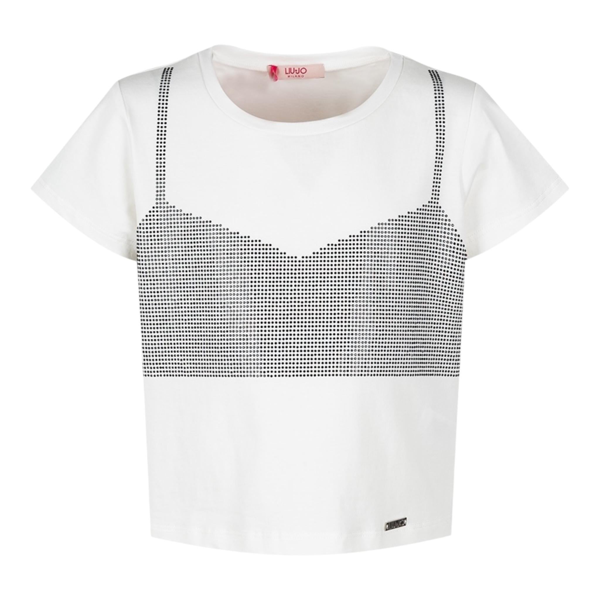 Liu Jo T-Shirt Girocollo Tinta Unita con Brillantini per Bambina GA5066 BIANCO LIU JO 