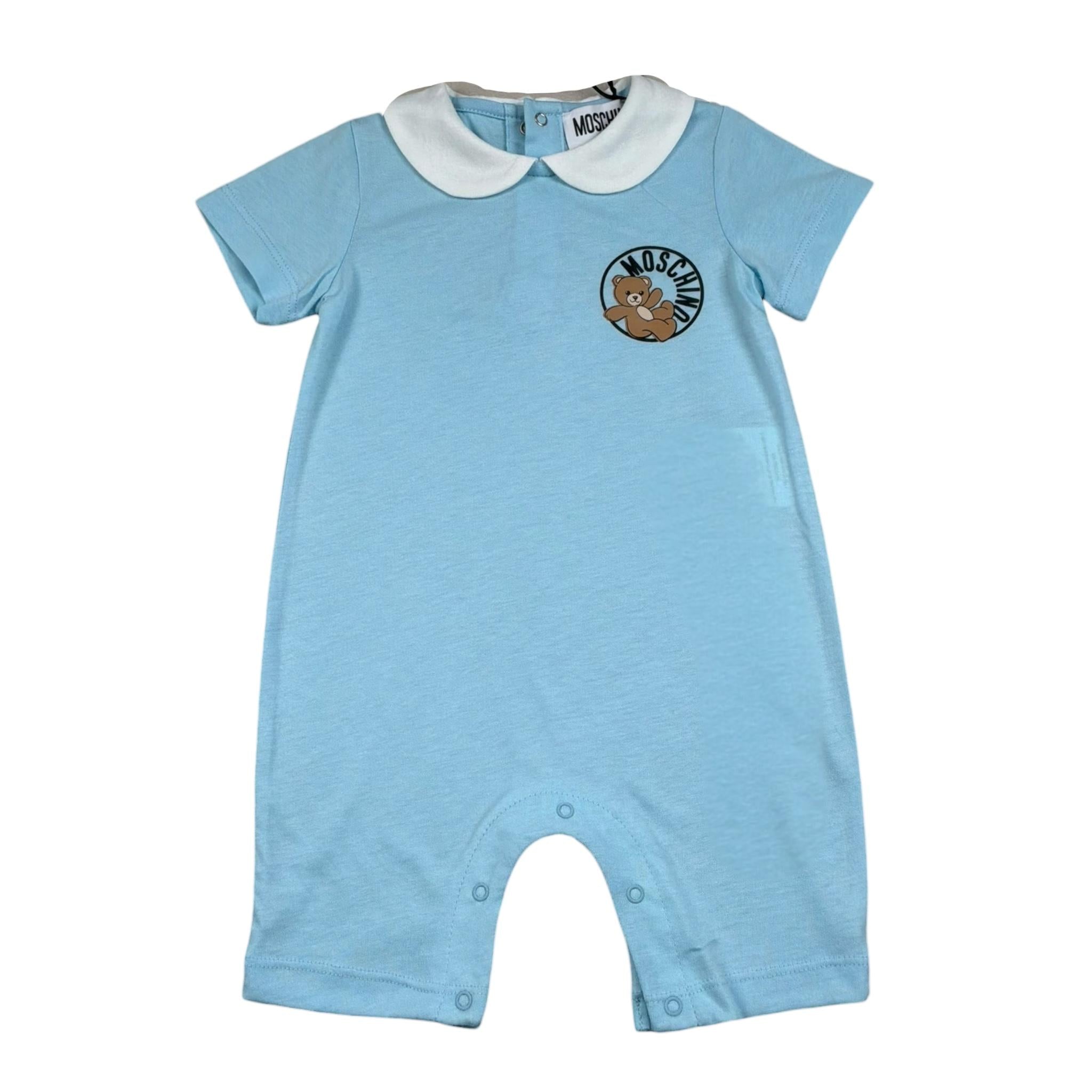 Moschino Pagliacceto Tinta Unita con Colletto per Neonato MMY03Y AZZURRO MOSCHINO 