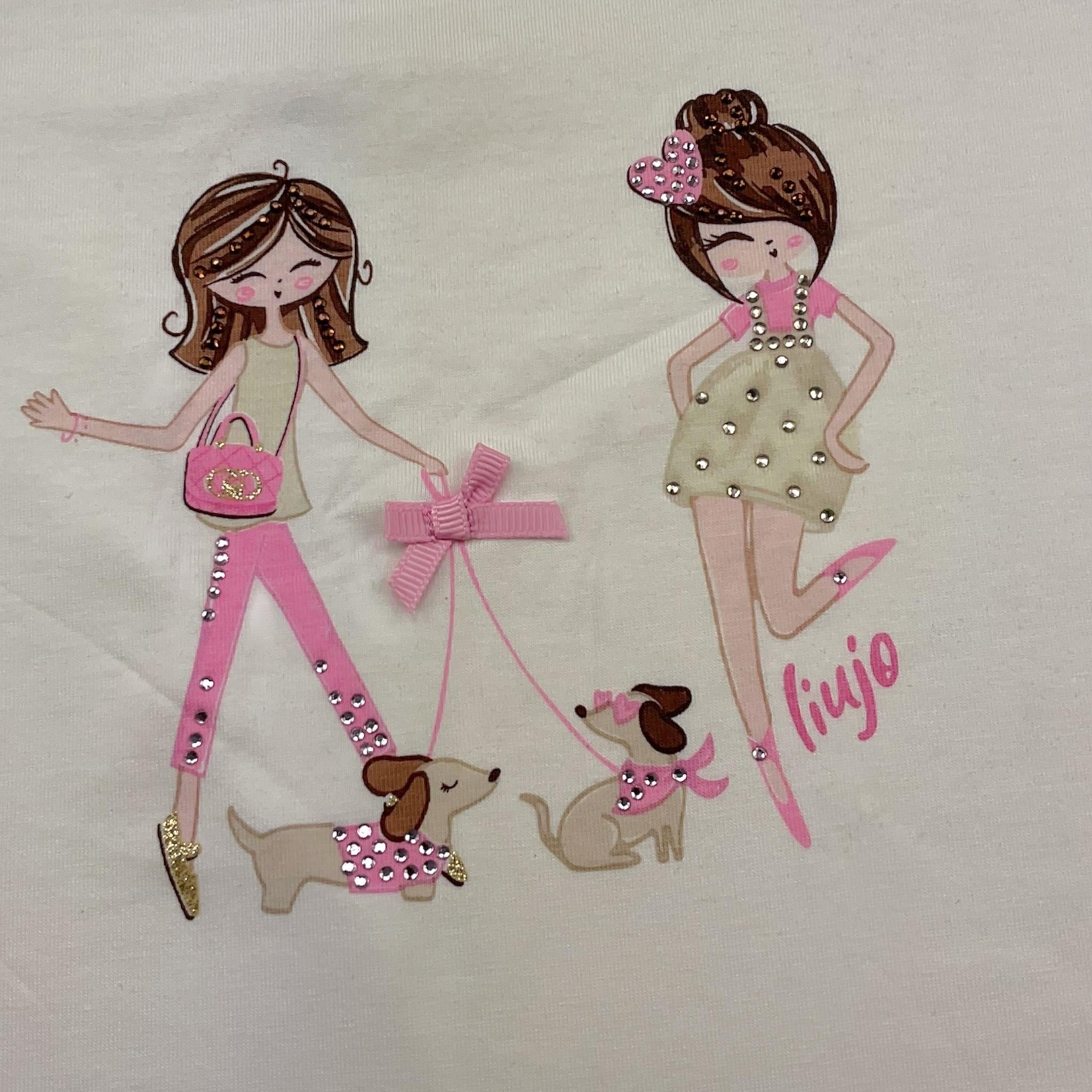 Liu Jo T-Shirt Girocollo Tinta Unita con Brillantini per Bambina KA5020 BIANCO LIU JO 