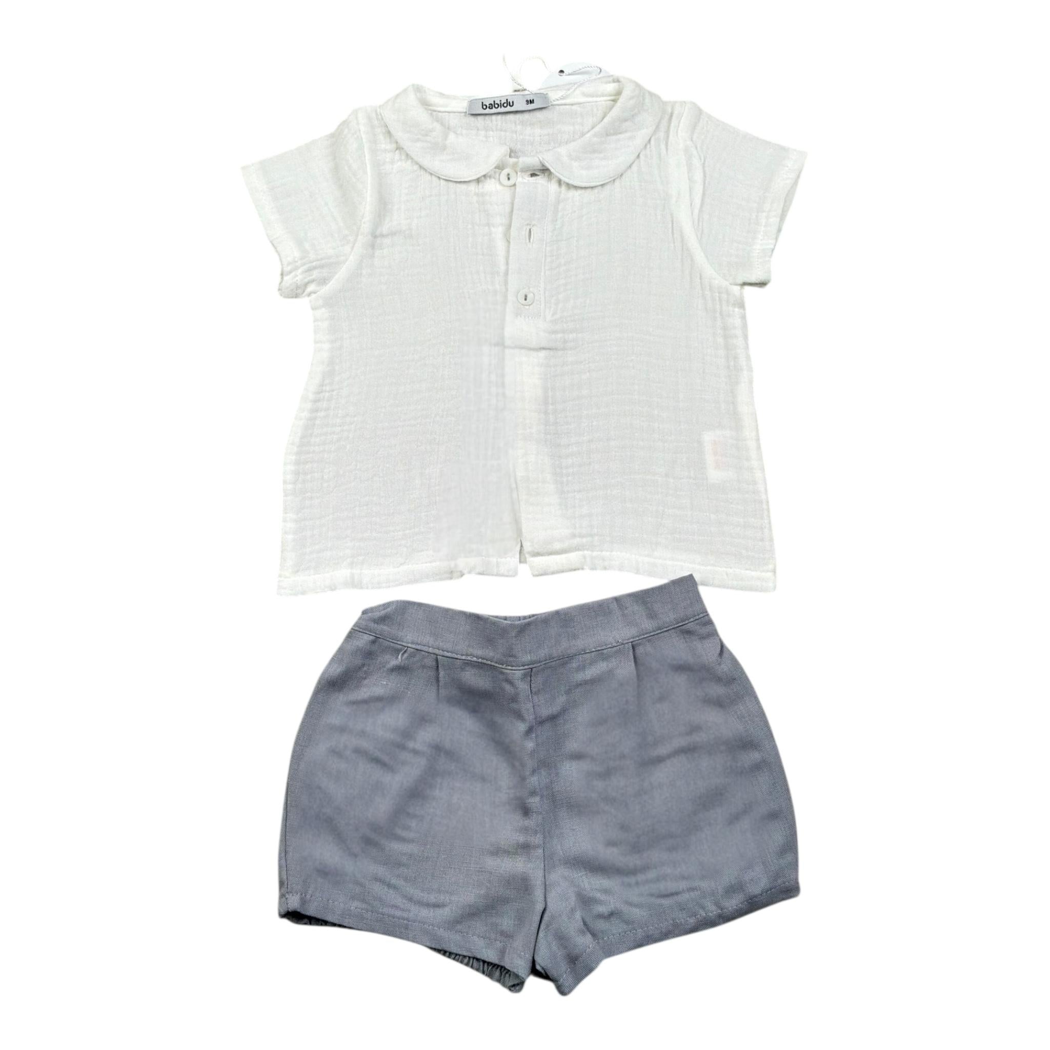 Babidu Completo 2 Pezzi Camicia-Bermuda per Neonato 40405 BIANCO/GRIGIO BABIDU 