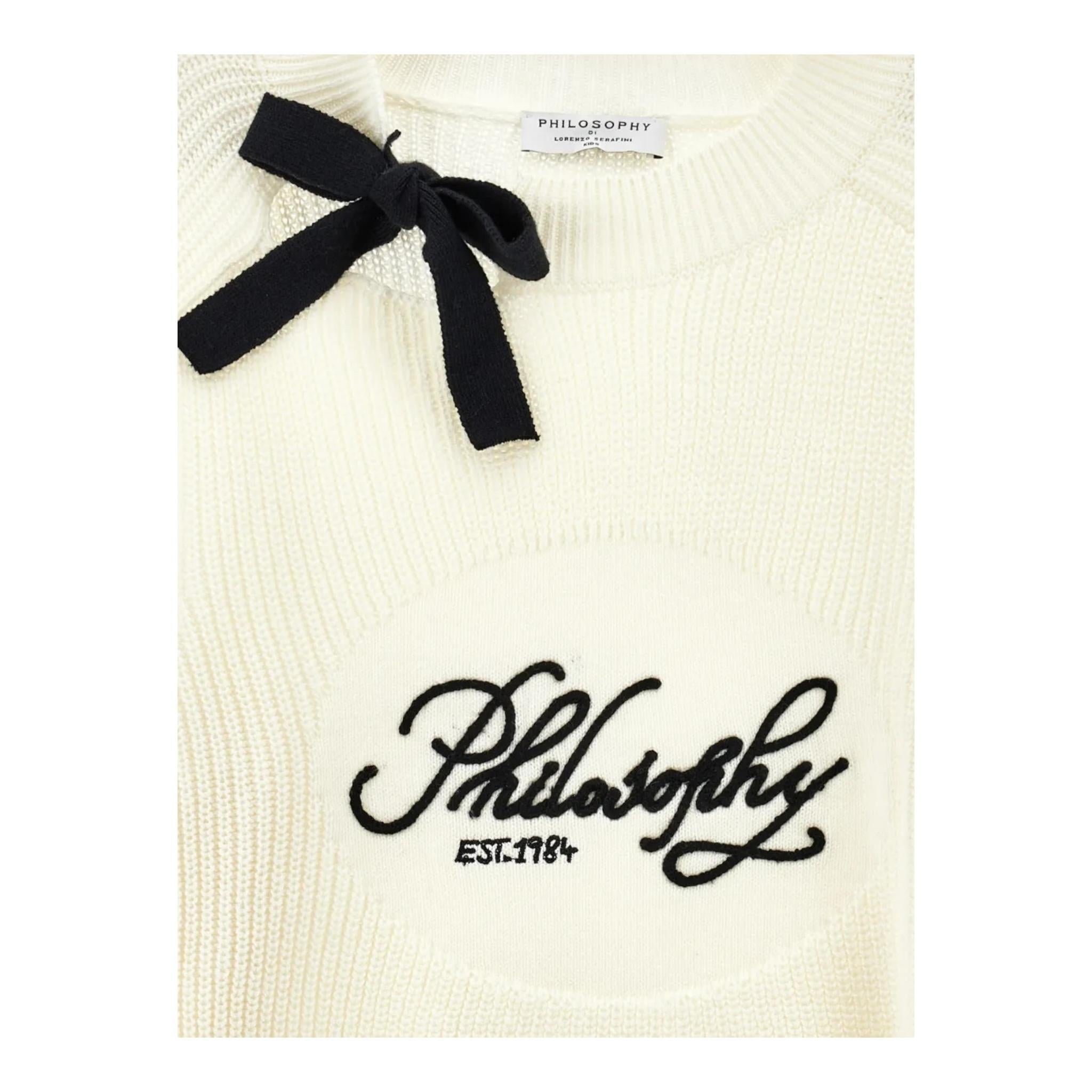 Philosophy Maglia Girocollo Tinta Unita con Logo per Bambina I9E610 PANNA PHILOSOPHY 