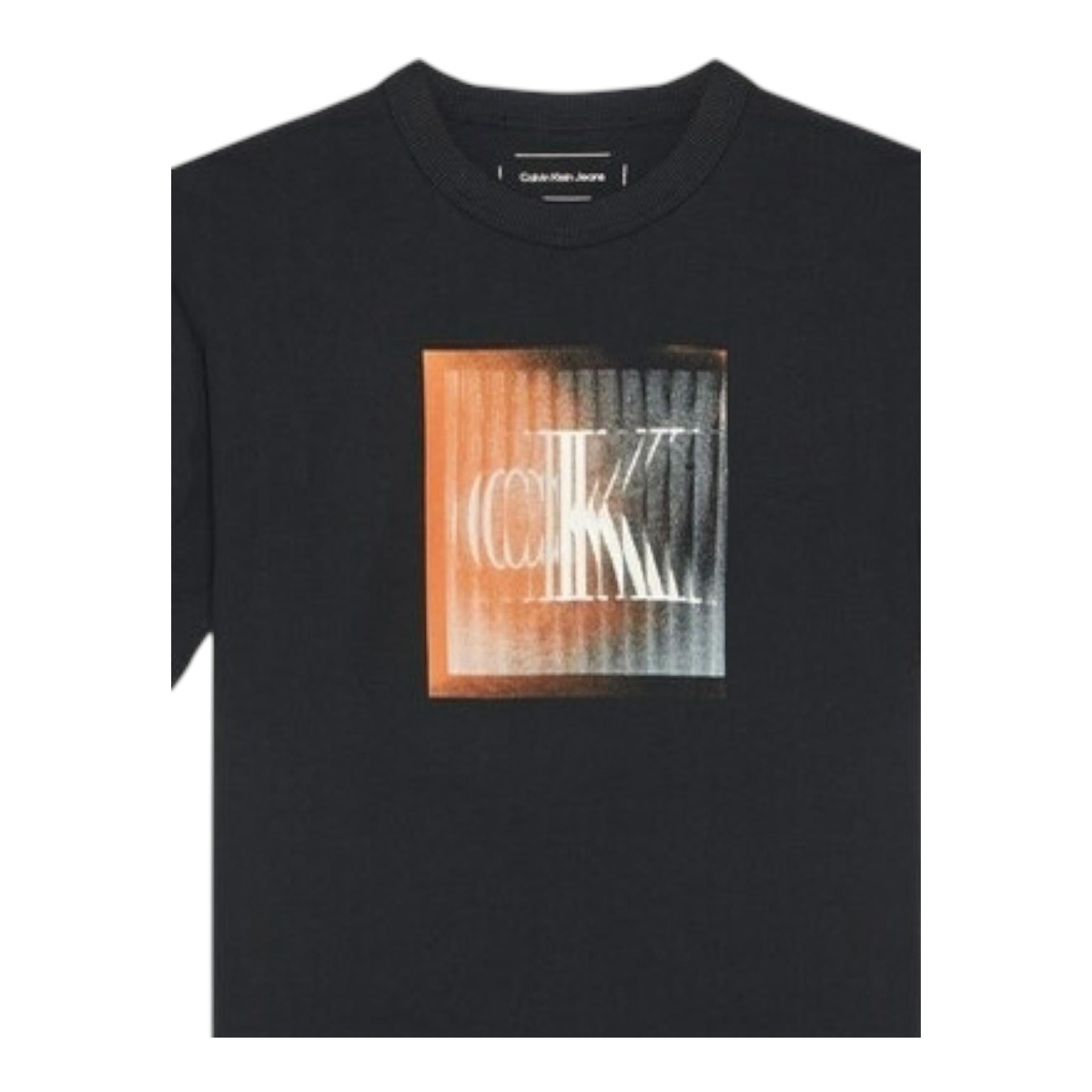 Calvin Klein T-Shirt Girocollo Tinta Unita con Stampa per Bambino IB0IB02356 NERO CALVIN KLEIN 