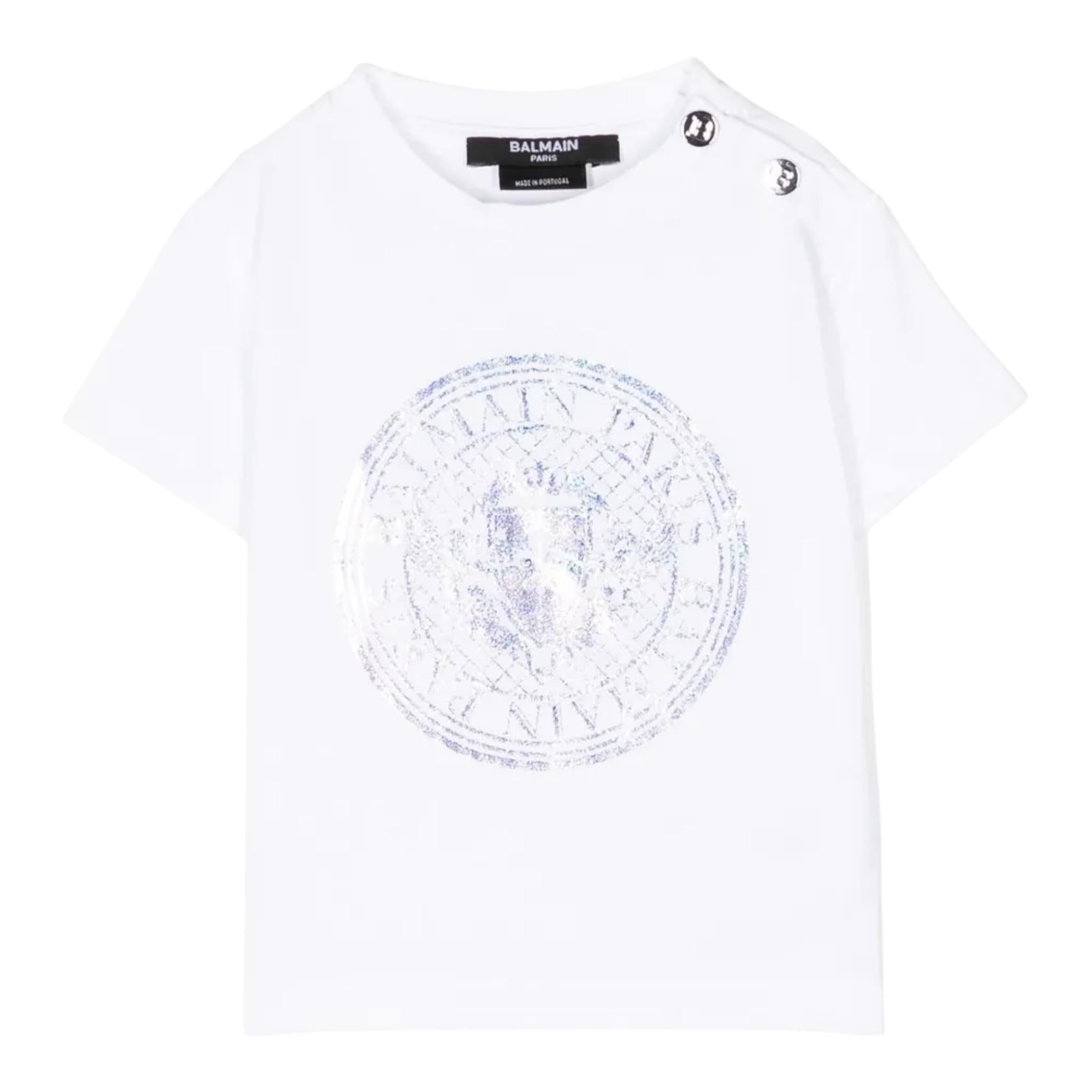Balmain T-Shirt Girocollo Tinta Unita con Stampa per Neonata BS8551 BIANCO BALMAIN 