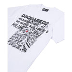 Dsquared2 T-Shirt Girocollo Tinta Unita con Stampa In Contrasto per Bambino DQ2801 BIANCO DSQUARED2 