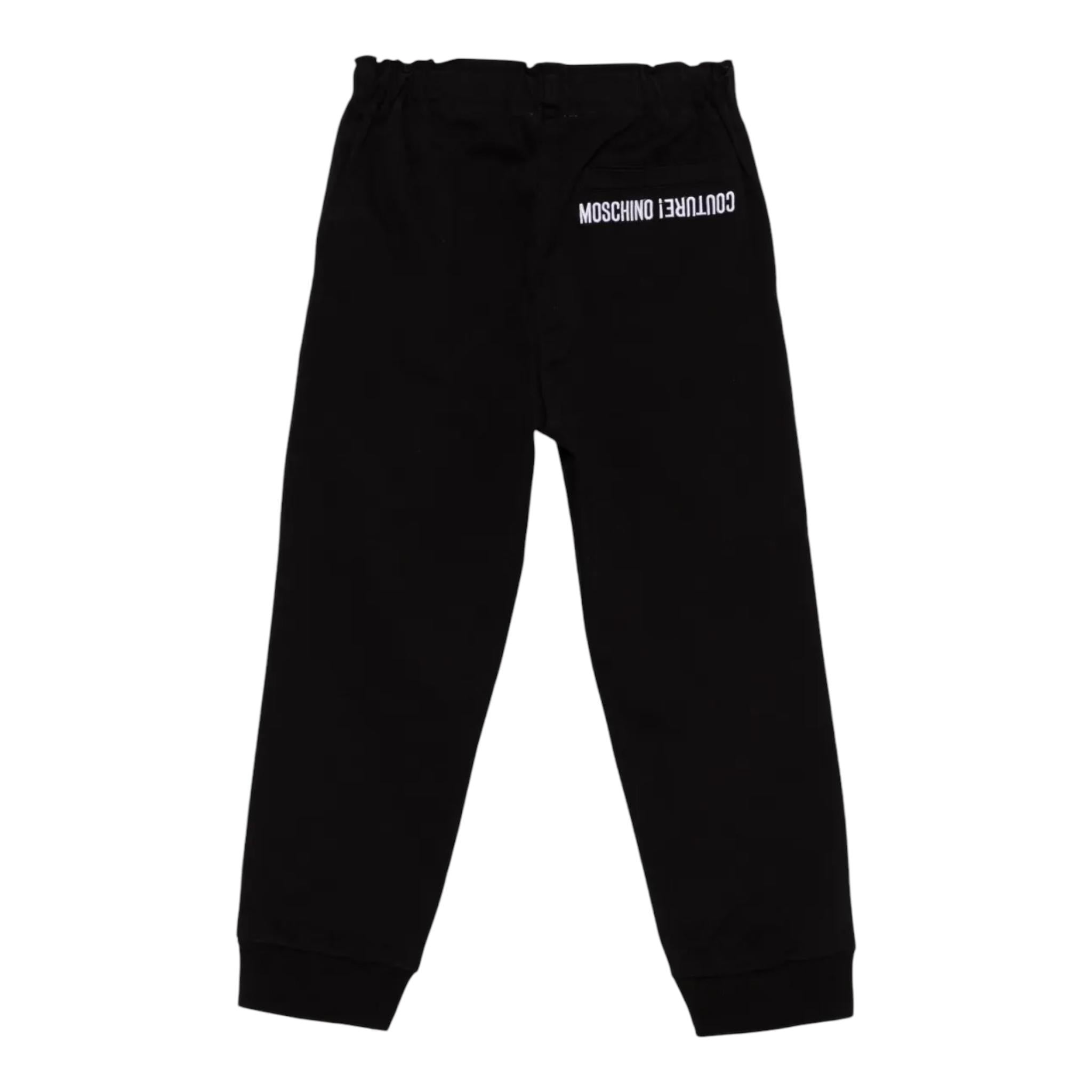 MOSCHINO pantalone tinta unita con elastico in vita Nero per Bambino HUP080 NERO MOSCHINO 