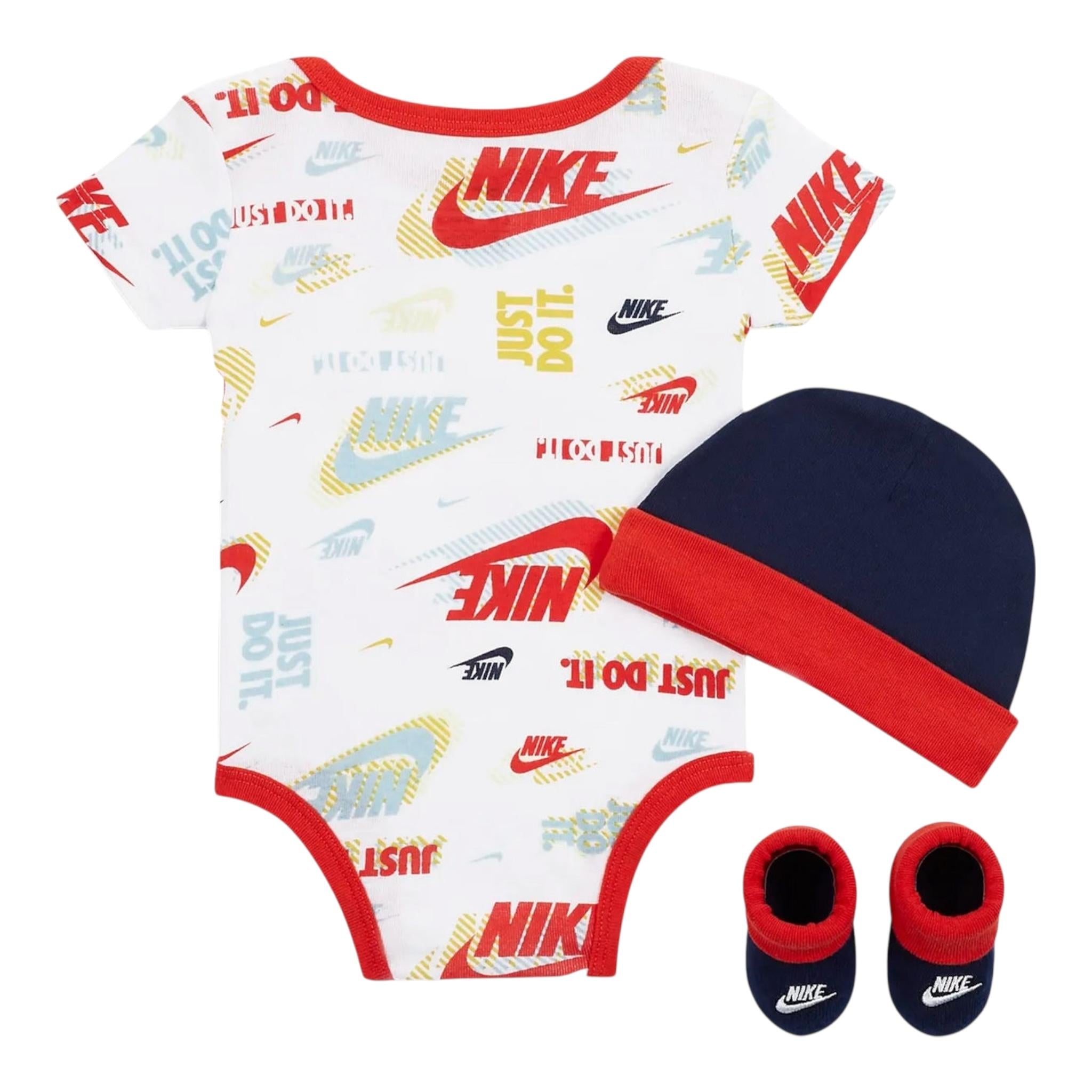 Nike Completo 3 Pezzi Body-Babbucce-Cappello per Neonato NN0903 BIANCO NIKE 