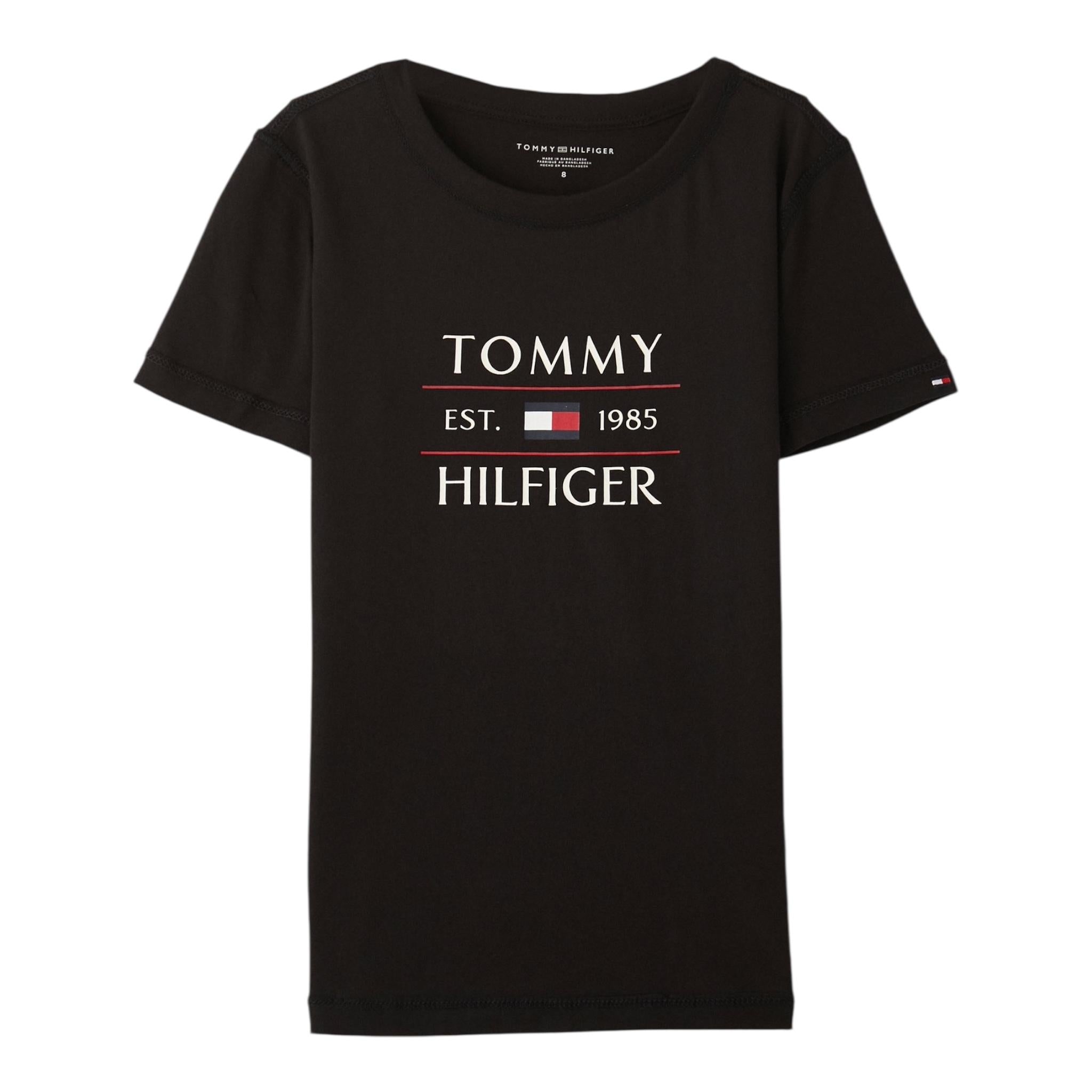 Tommy Hilfiger T-Shirt Girocollo Tinta Unita con Logo per Bambino KB0KB09538 NERO TOMMY HILFIGER 