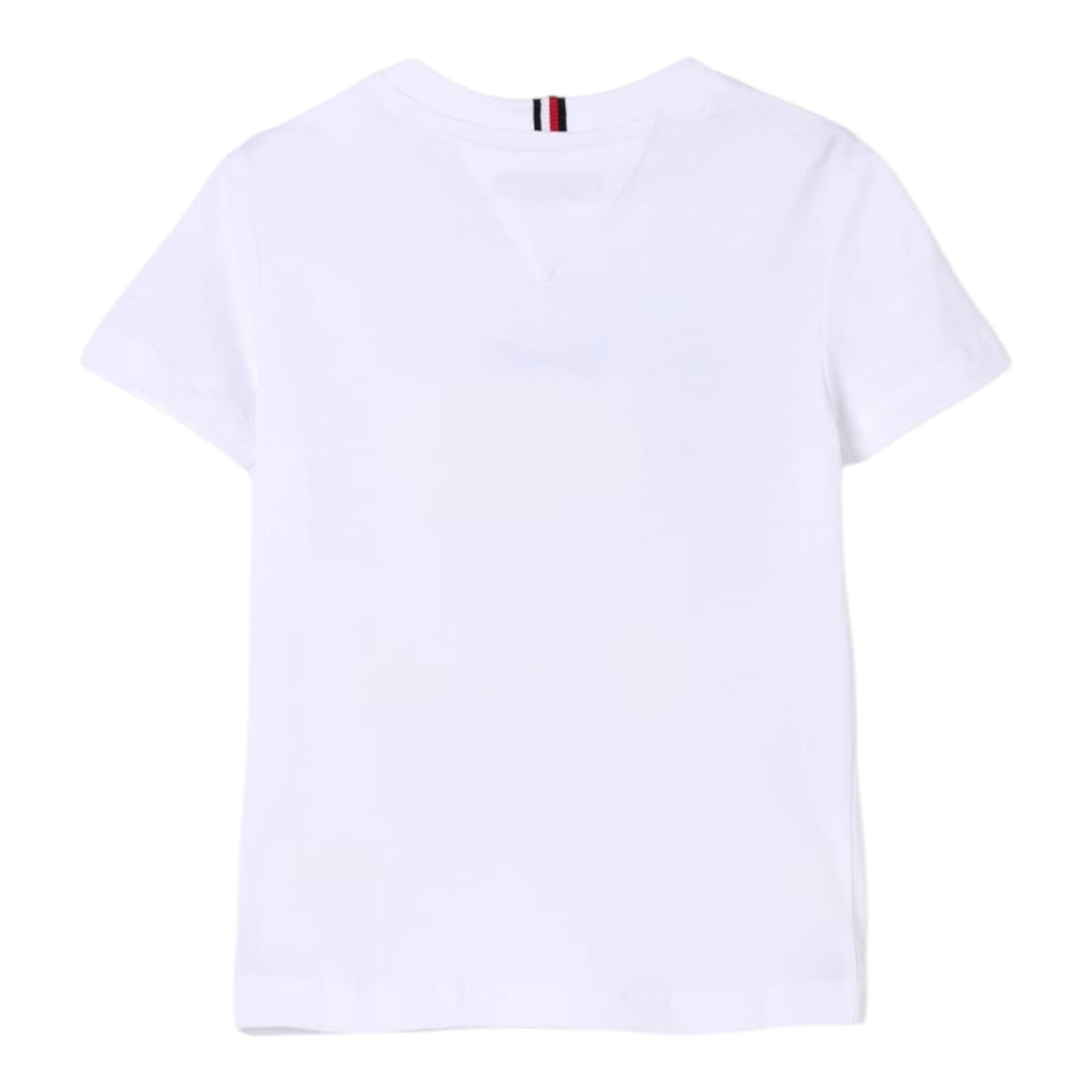Tommy Hilfiger T-Shirt Girocollo Tinta Unita con Logo per Bambino KB0KB09362 BIANCO TOMMY HILFIGER 