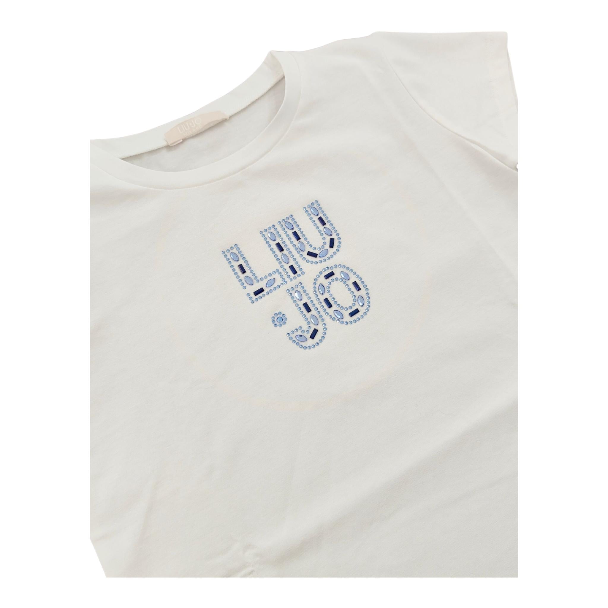Liu Jo T-Shirt Girocollo Tinta Unita con Brillantini per Neonata KA5094X BIANCO LIU JO 