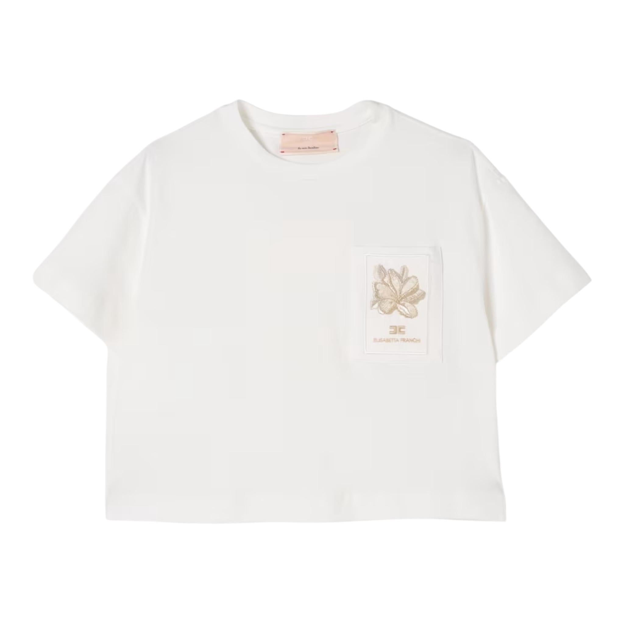 Elisabetta Franchi T-Shirt Girocollo Tinta Unita con Logo per Bambina EFTS232X PANNA ELISABETTA FRANCHI 