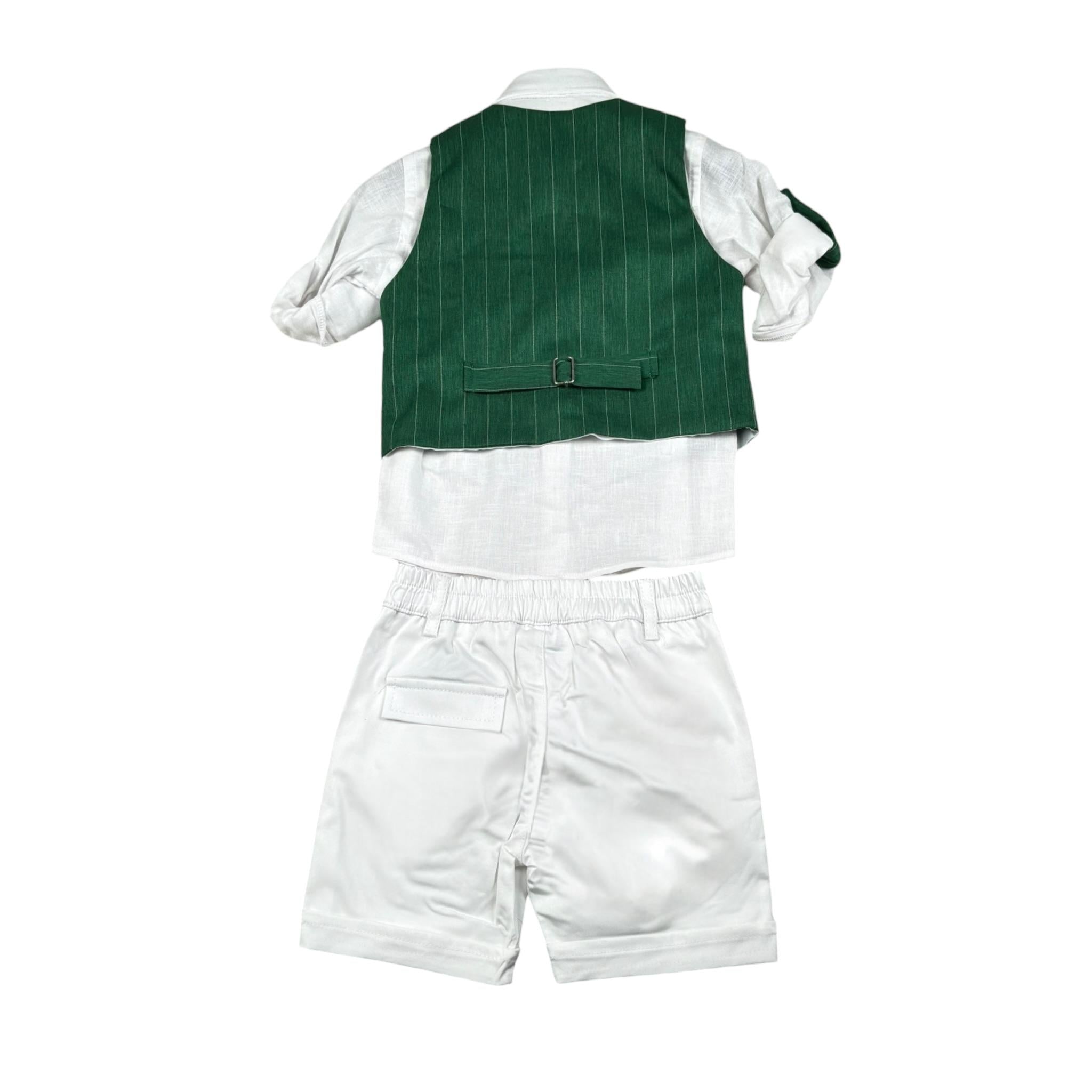Never Too Completo 4 Pezzi Camicia-Bermuda-Gilet-Papillion per Bambino GM2237NJ VERDE NEVER TOO 