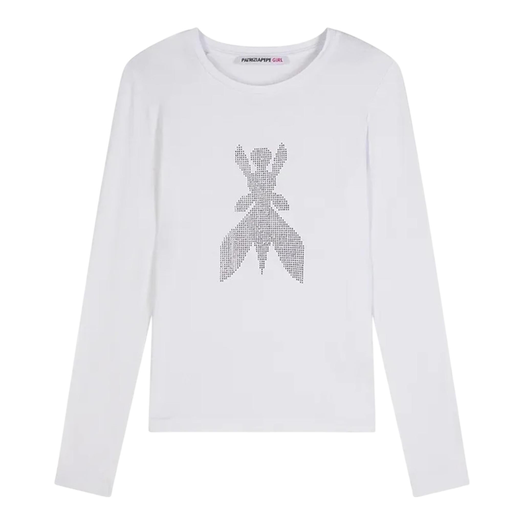 Patrizia Pepe Shirt Girocollo Tinta Unita con Brillantini per Bambina 7M0752 BIANCO PATRIZIA PEPE 