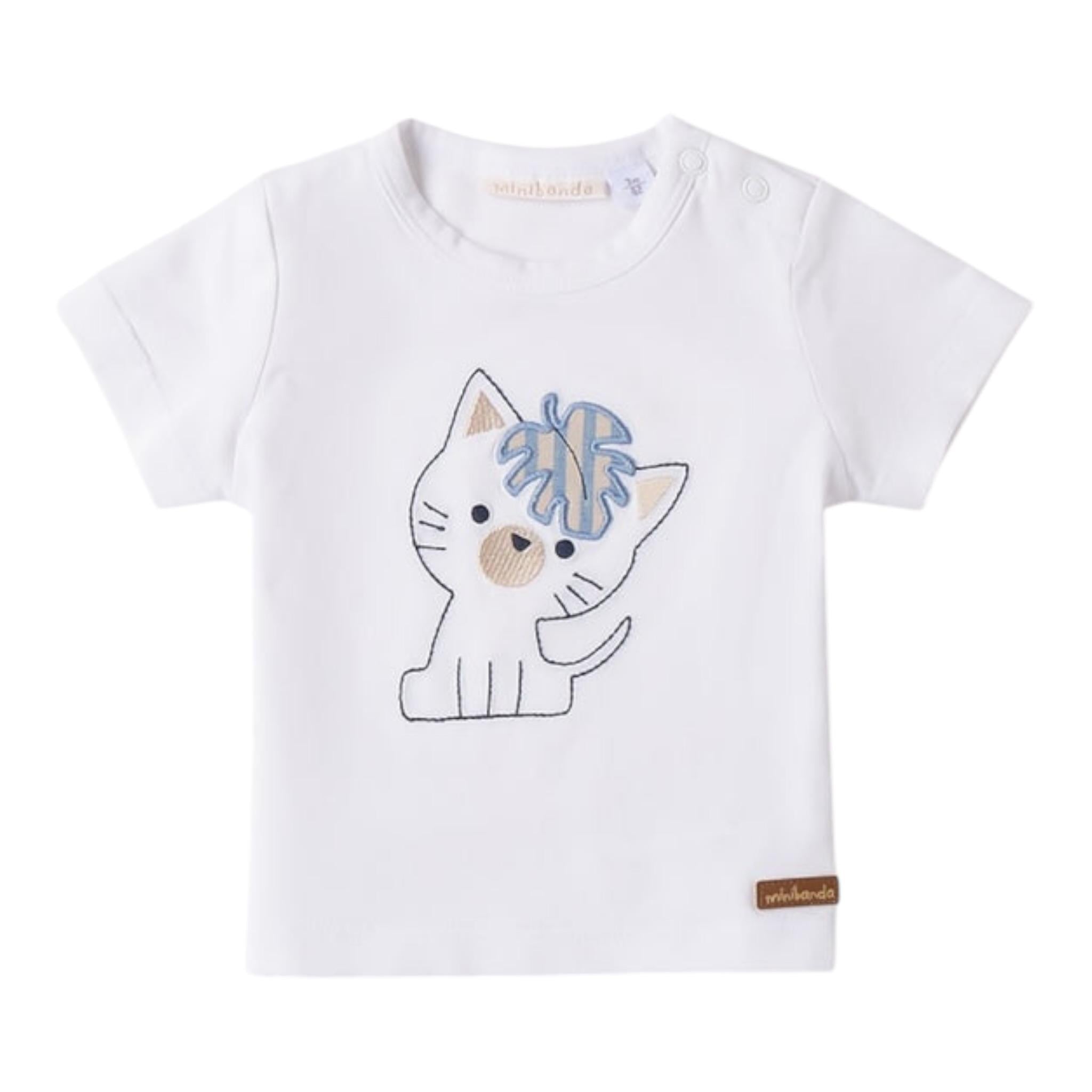 Mini Banda T-Shirt Tinta Unita Girocollo con Stampa per Neonato 3B609 BIANCO MINI BANDA 