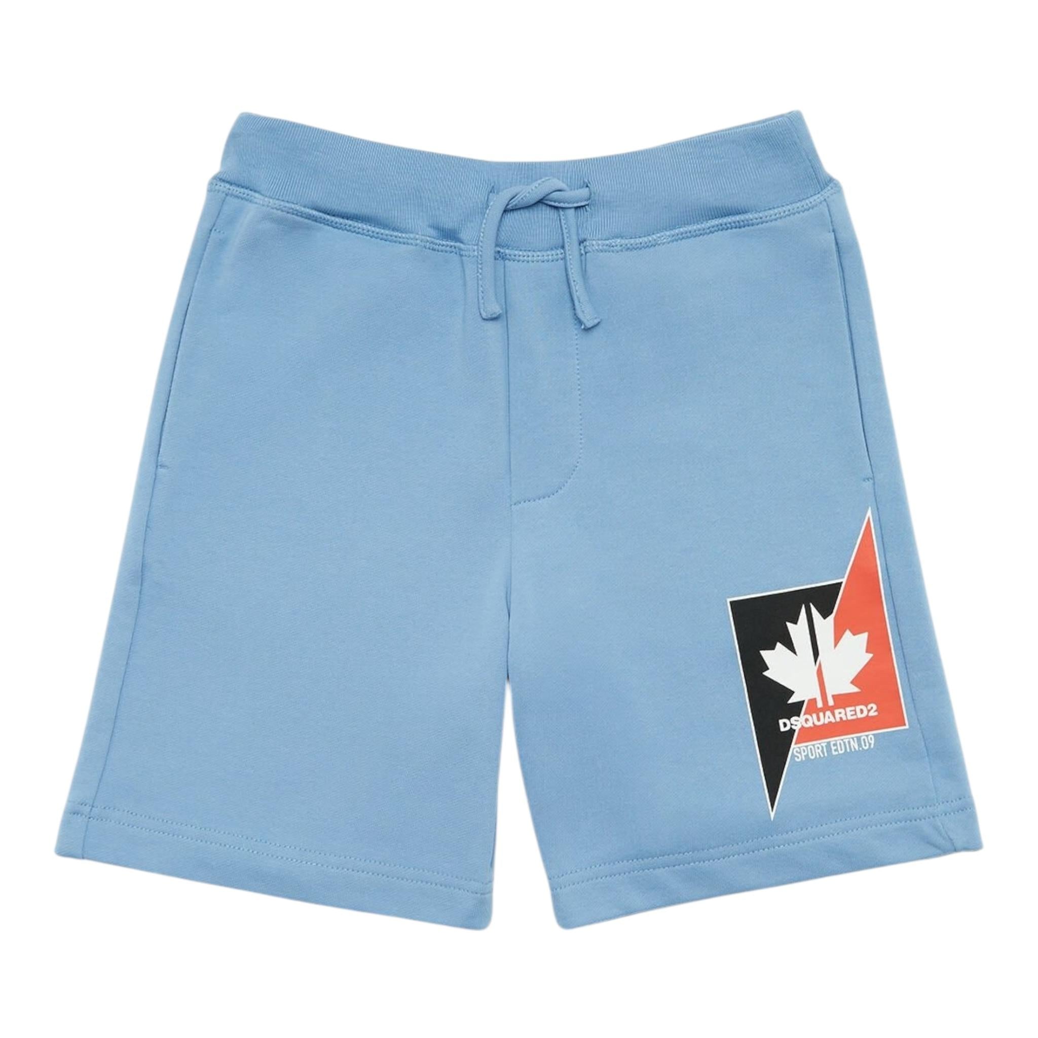 Dsquared2 Bermuda Felpa Tinta Unita con Stampa per Bambino DQ2191 AZZURRO DSQUARED2 
