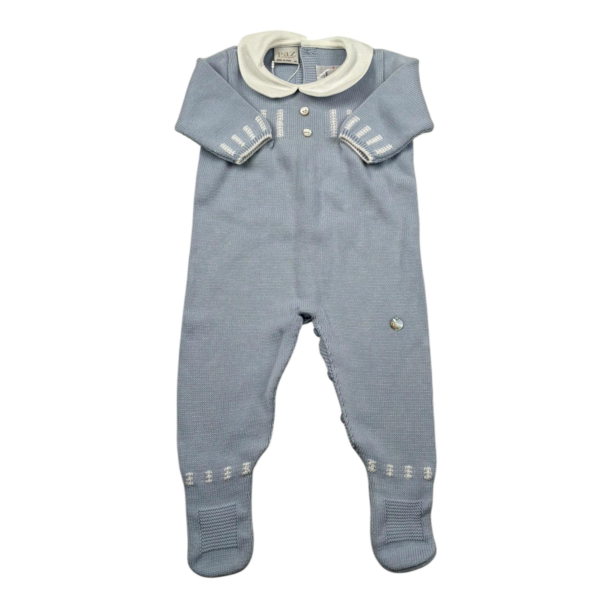 Paz Rodriguez Tutina Manica Lunga Tinta Unita con Ricami per Neonato 00542238 AZZURRO PAZ RODRIGUEZ 