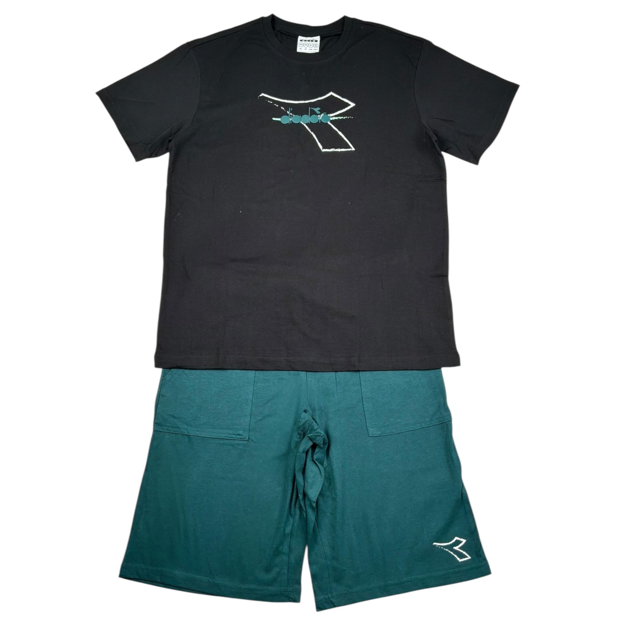 Diadora Completo 2 Pezzi T-Shirt-Bermuda Bicolore per Bambino 102181711 NERO/VERDE DIADORA 