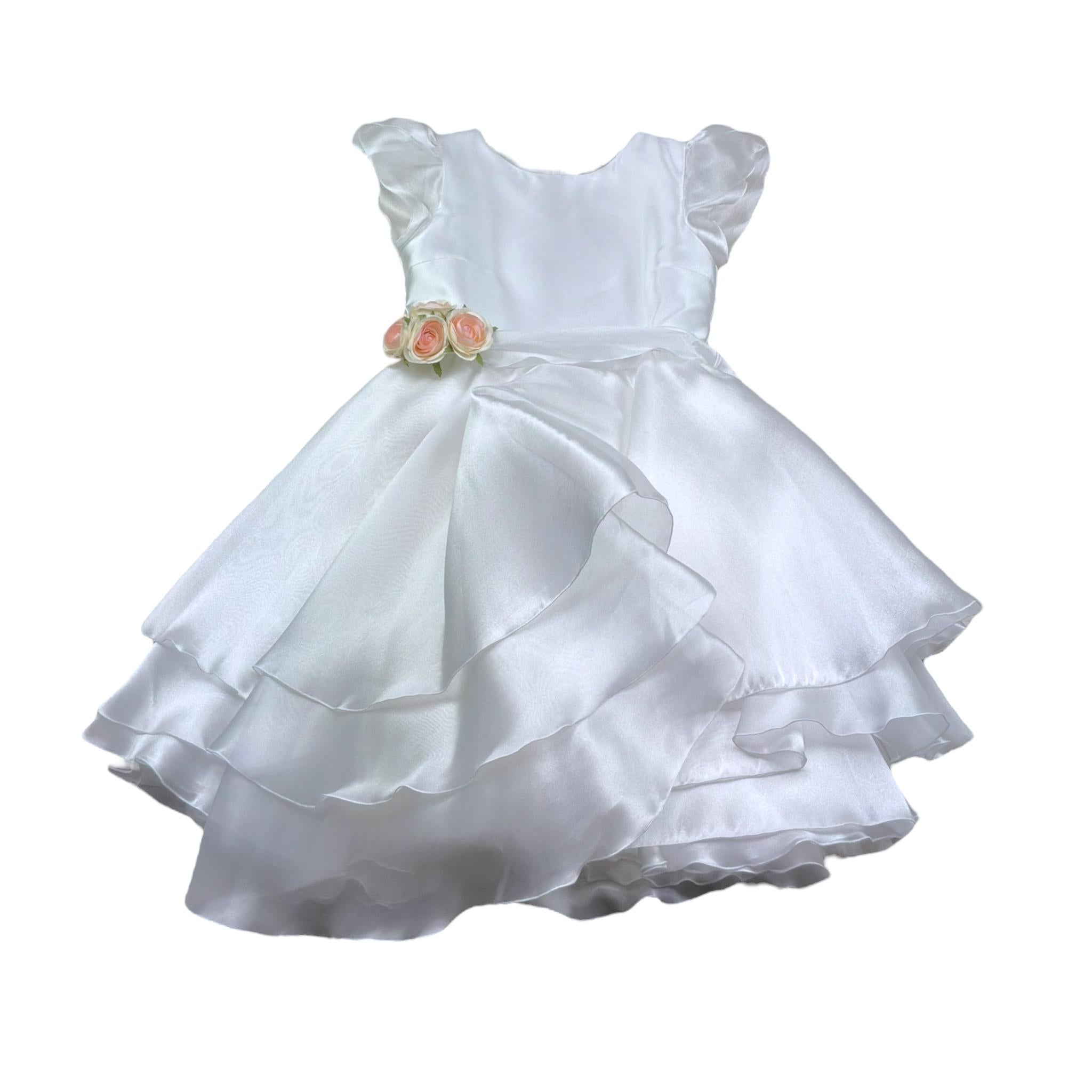 Monnalisa Abito Cerimonia Rinta Unita con Fiore per Bambina 71C918 BIANCO MONNALISA 